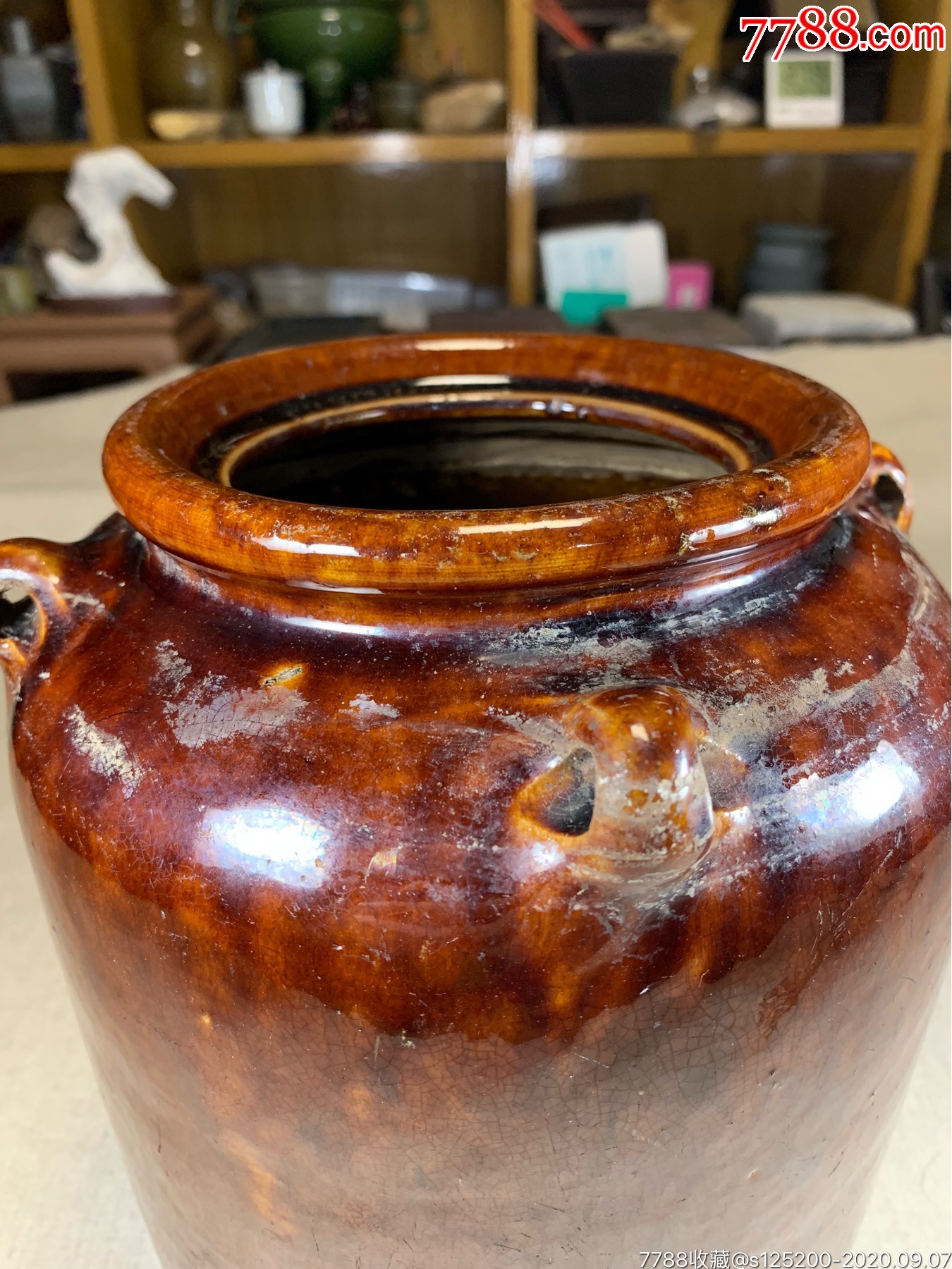 古董古玩收藏杂项近代酱釉罐罐子四耳十斤罐民俗收藏老物件陶罐