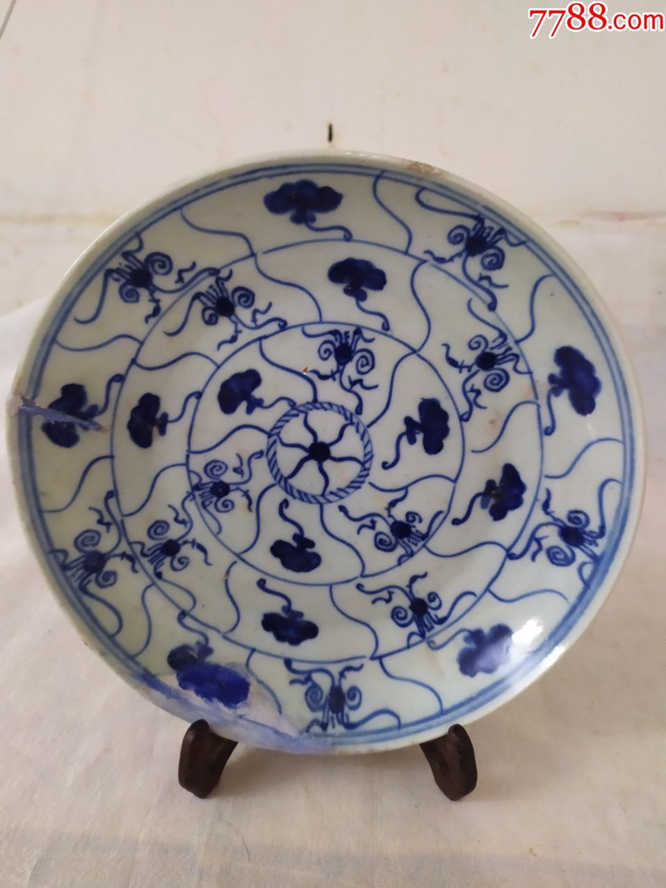 6197清中期灵芝纹青花大盘-价格:180元-se75334120-青花瓷-零售-7788