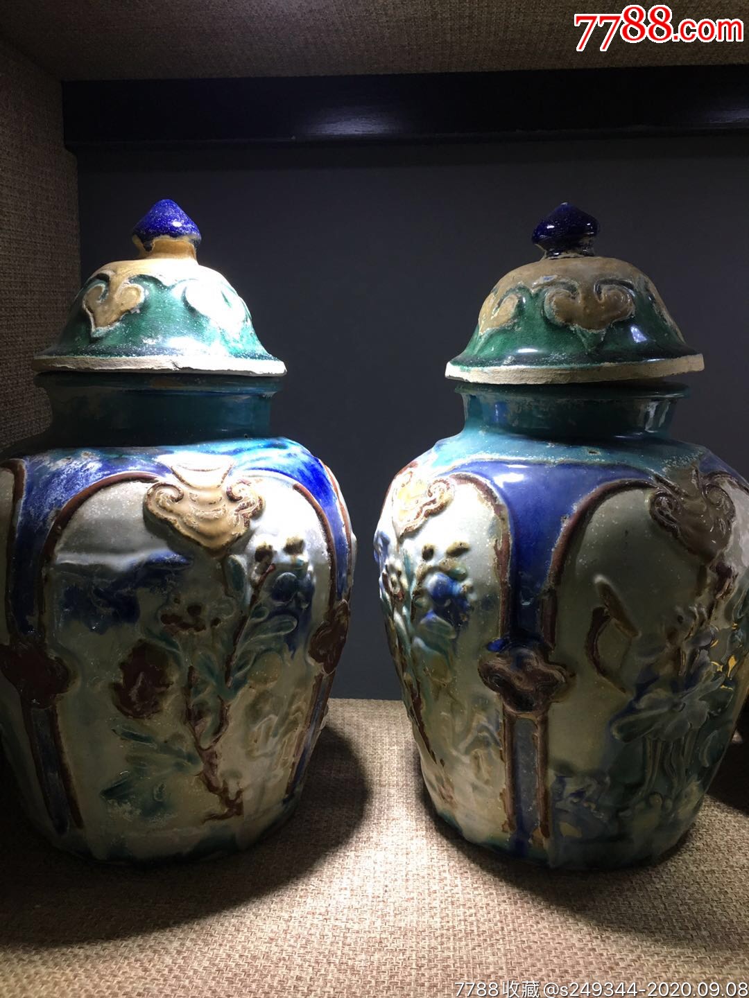 清代石湾窑盖罐一对,全品.非常好,懂得进