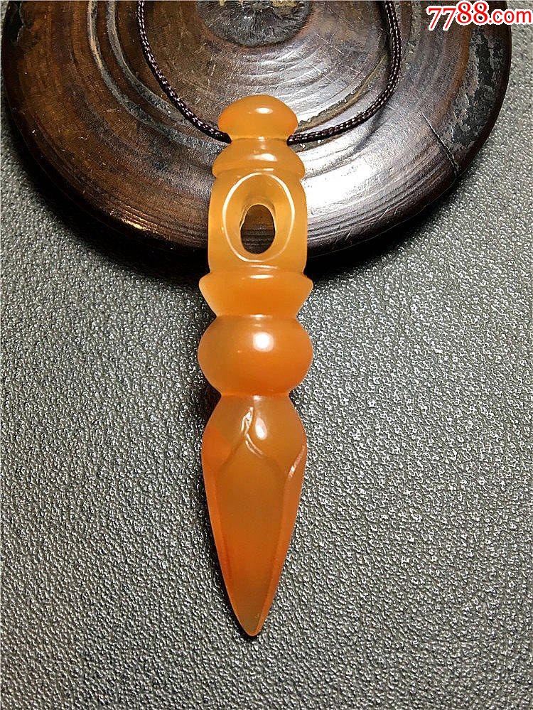 川料天然原矿南红满色樱桃红手工雕件镂空降魔杵4.8g项链玛瑙首饰