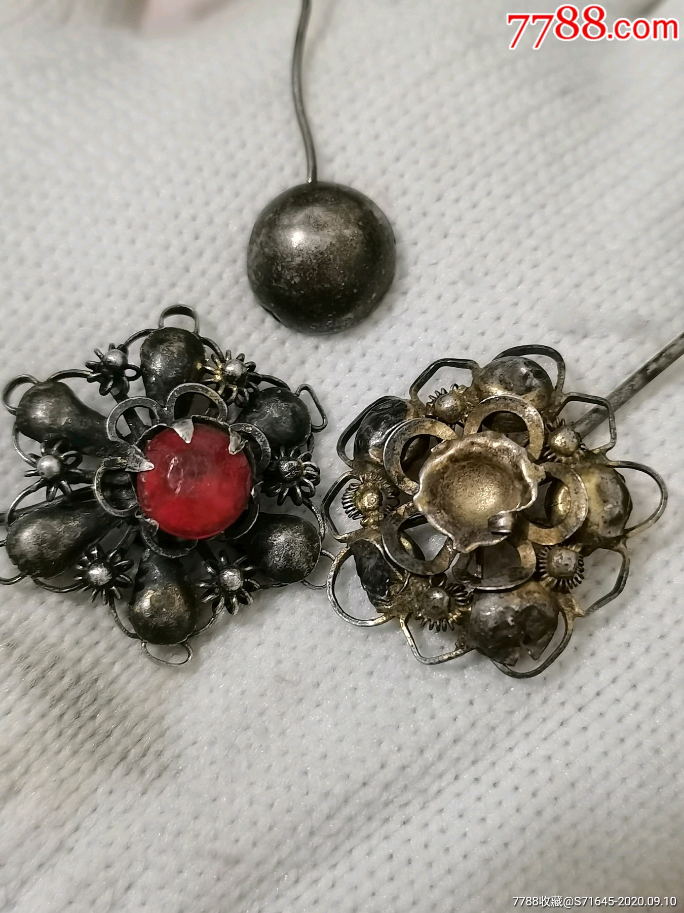 清代老银珠钗三个6克