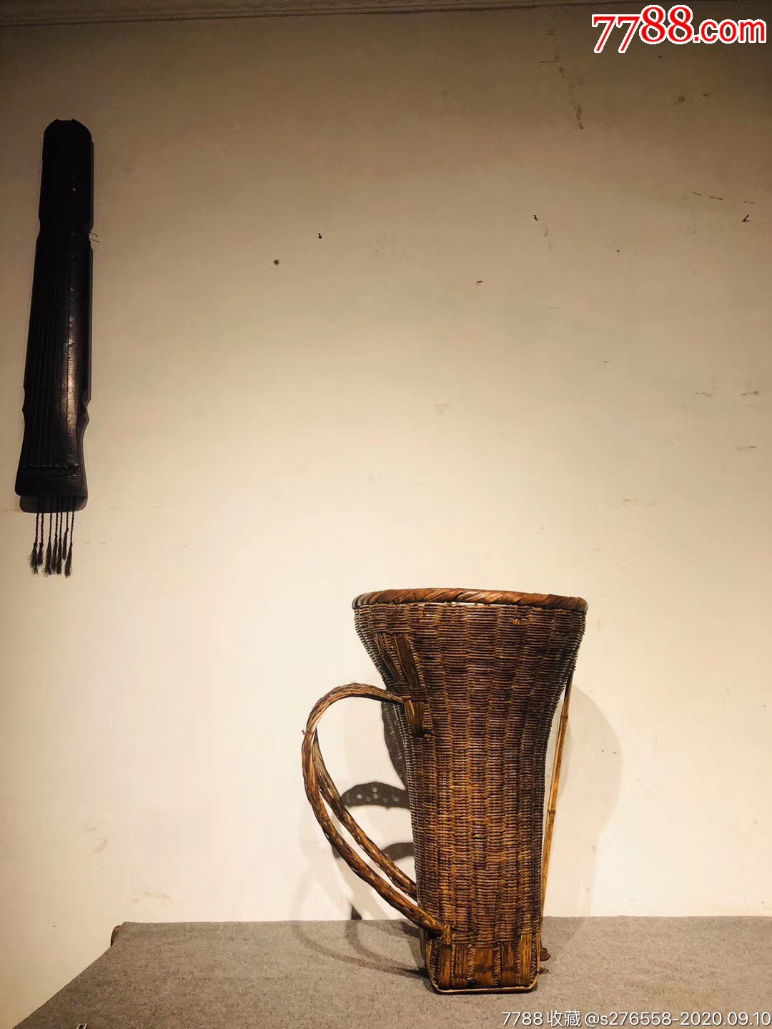 清代竹之器,湘妃竹采茶篓古代采茶人背篓,极有意境和观赏价值.