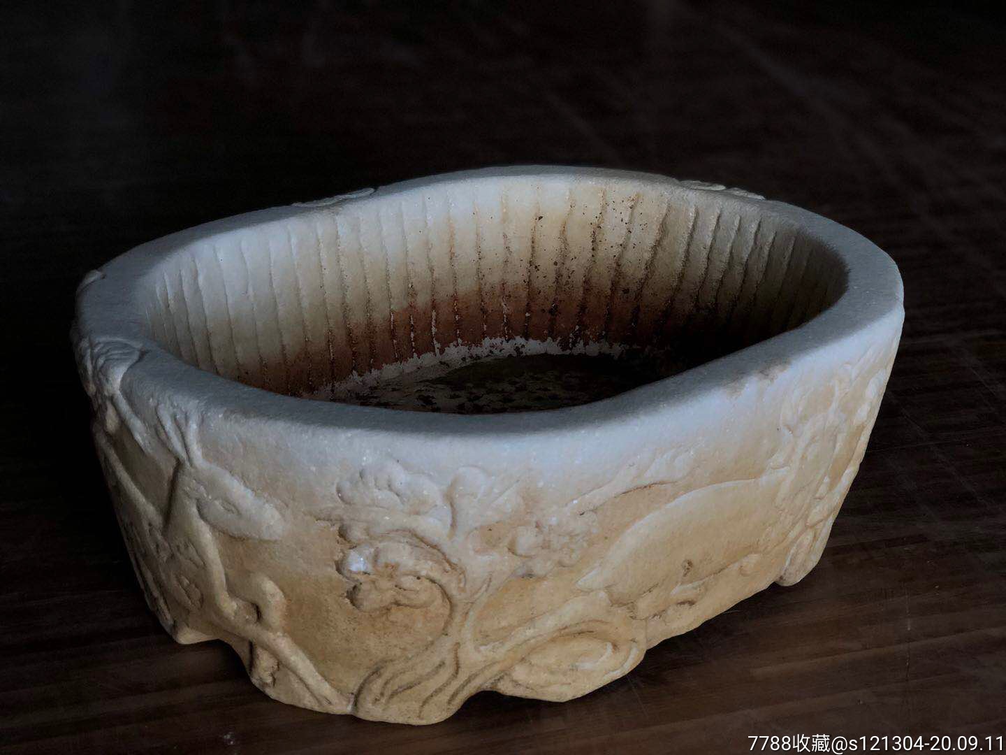 清代汉白玉石盆老石器老石雕