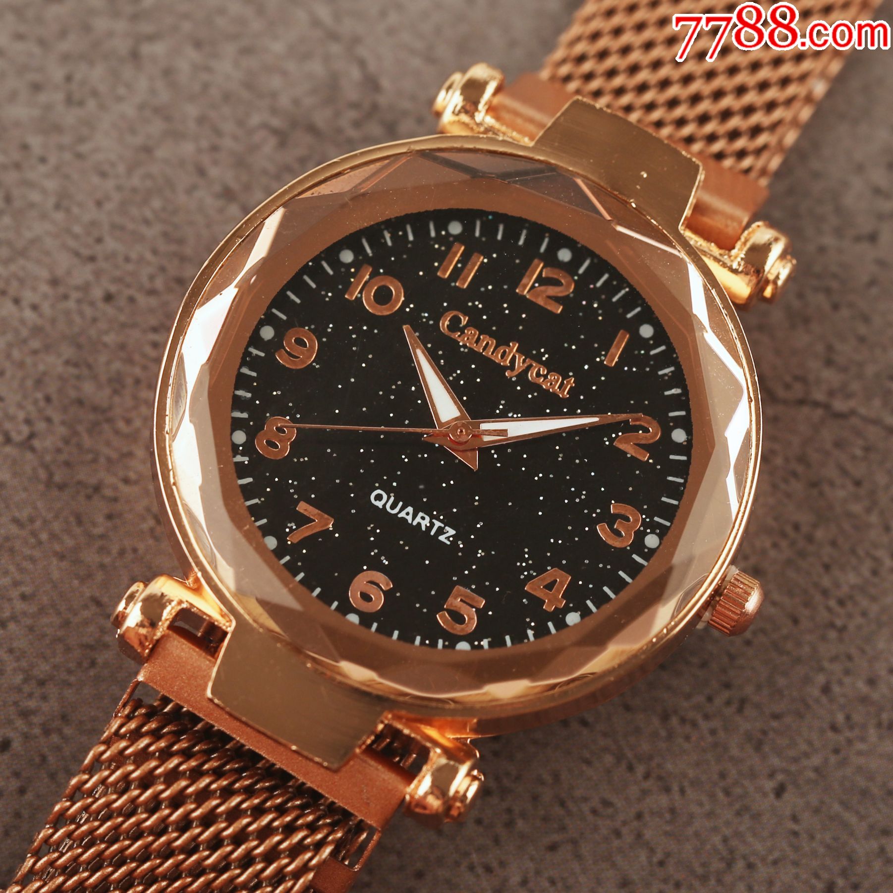 全新库存未使用独立制表设计品牌candycat女表玫瑰金星空盘-手表/腕表
