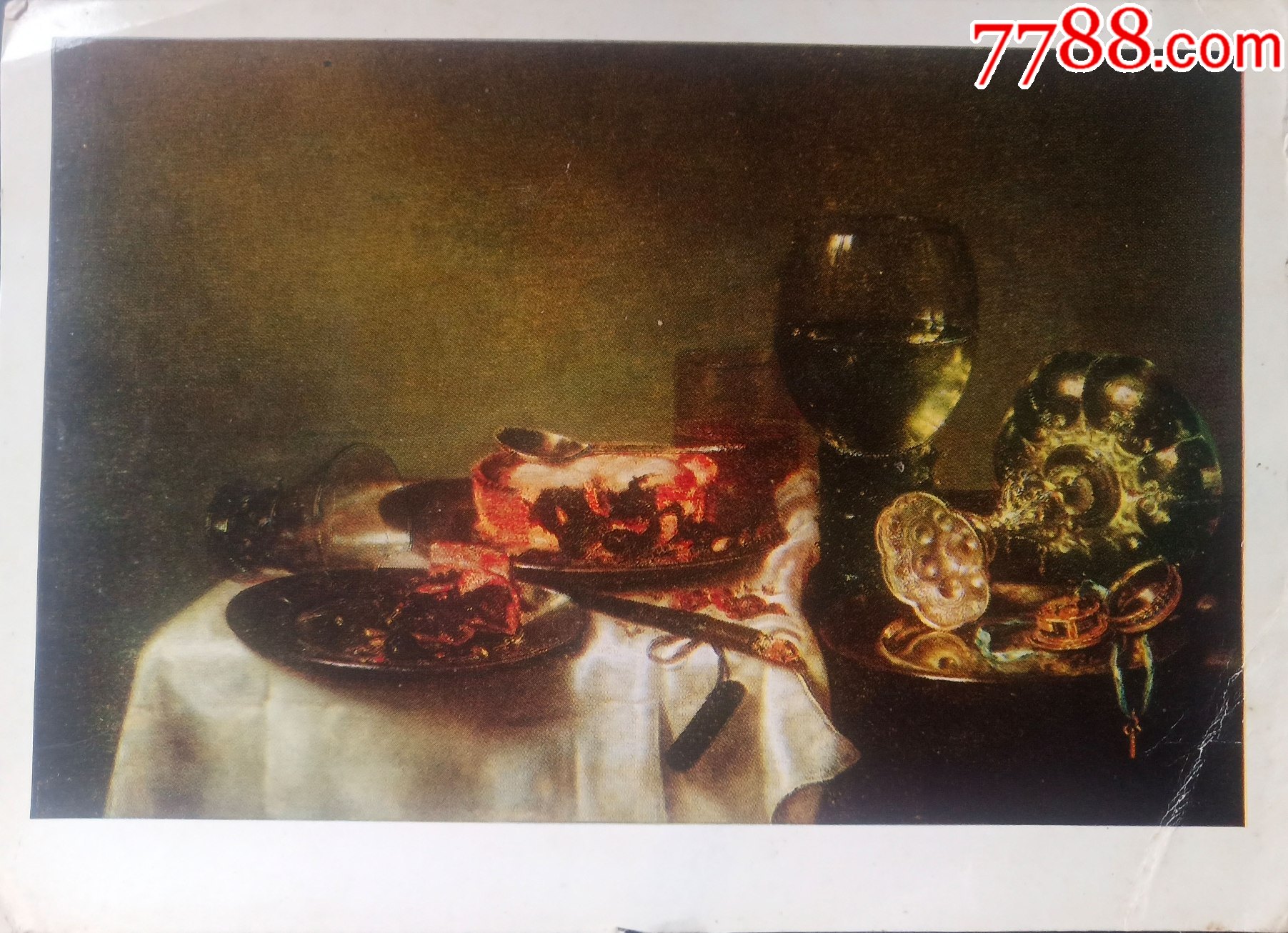 荷兰著名画家海达经典静物写实油画《早餐餐桌和黑莓》明信片-小画片