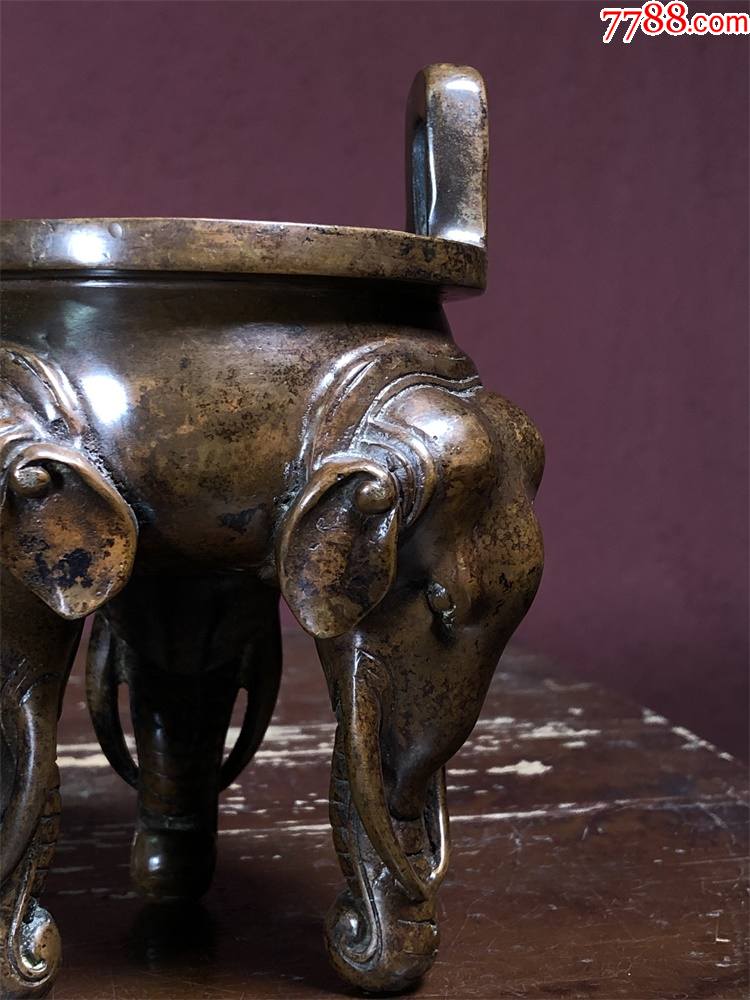 旧藏创汇时期全铜象腿香炉厚重17斤完好完整