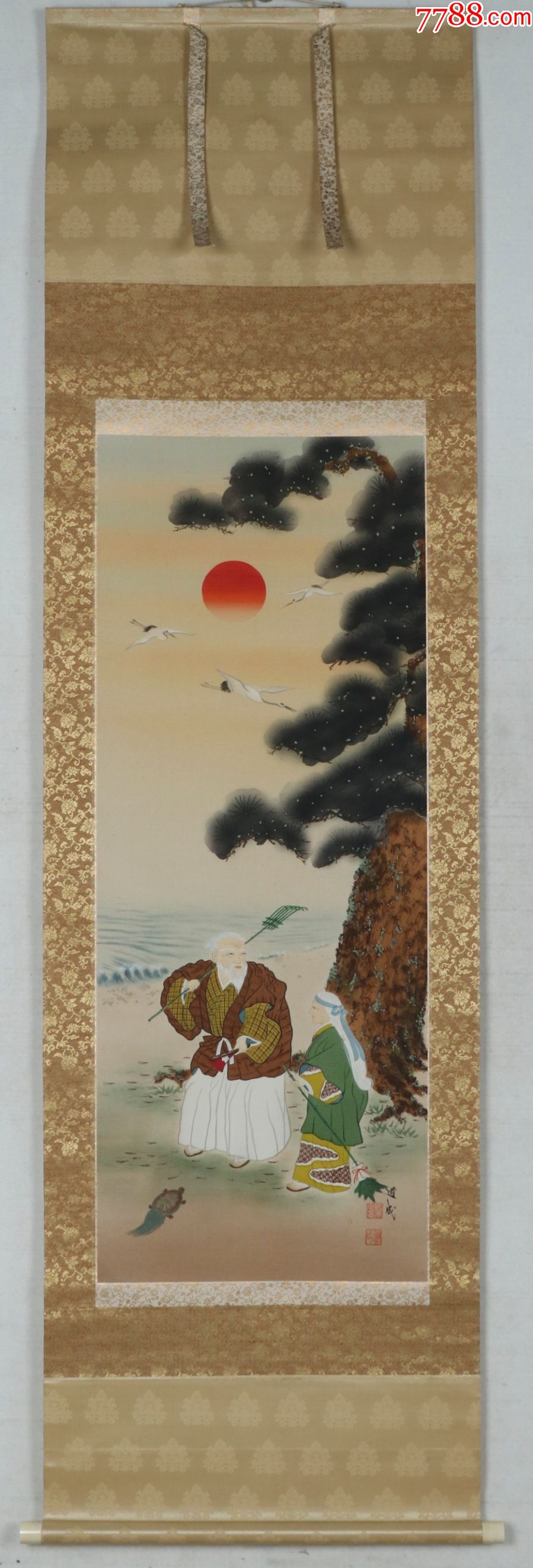 【日本回流】道成水墨画《高砂图》一幅hxtx193097