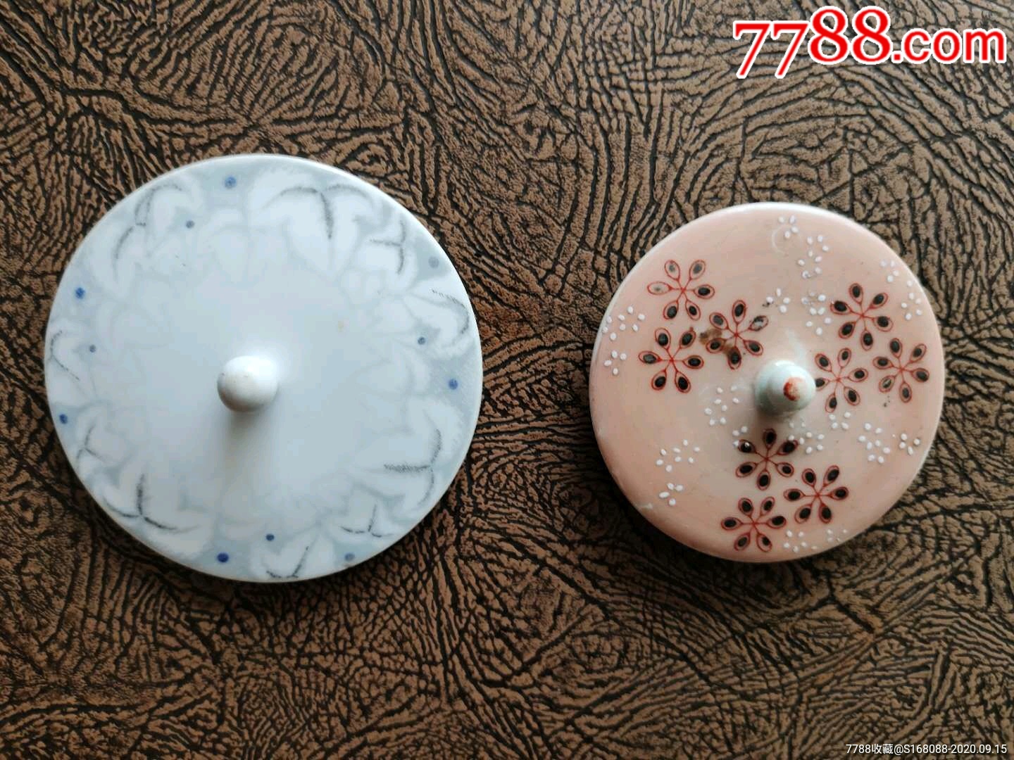 民国满洲国日本手绘老瓷器老盖子老壶盖老杯盖古董老物件两个合售民国