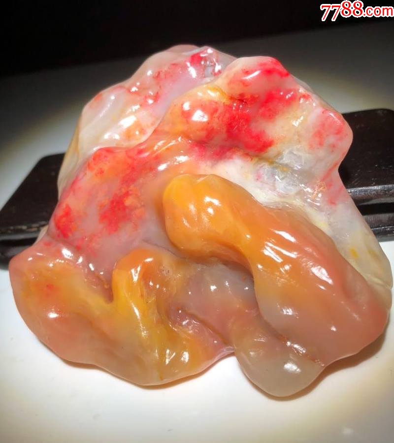 巴林鸡血石黄白玉冻毛料203g(全软老货,手工好刻,稀缺品种!