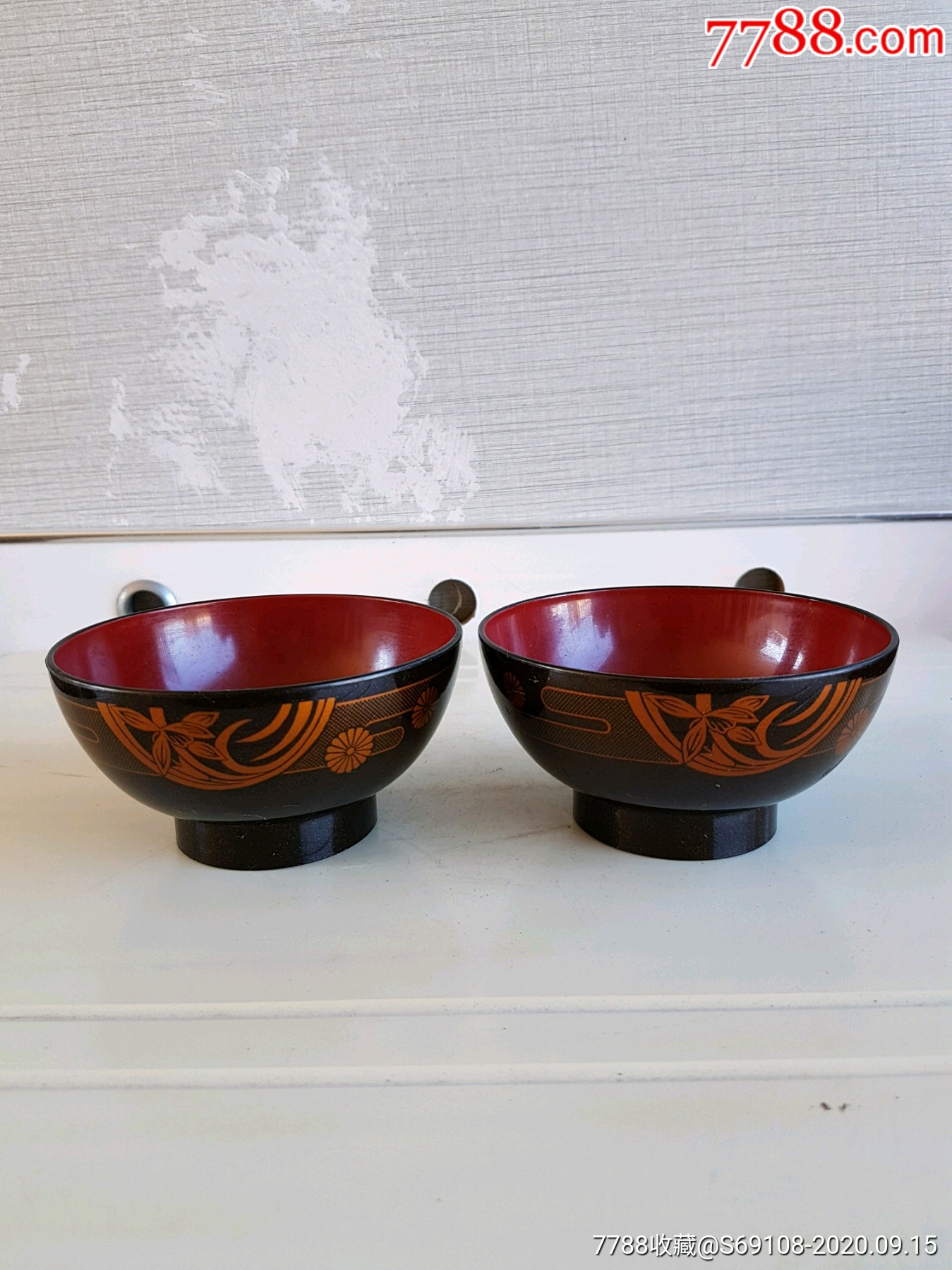 日本漆器碗一对