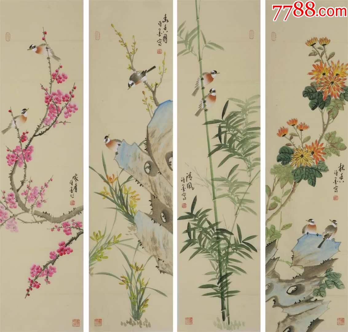 许墨·四条屏花鸟06