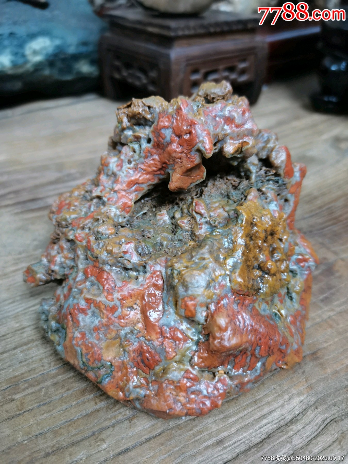 天然奇石风凌风砺石沙漠漆老皮戈壁石内蒙阿拉善彩玉七彩毛绒石