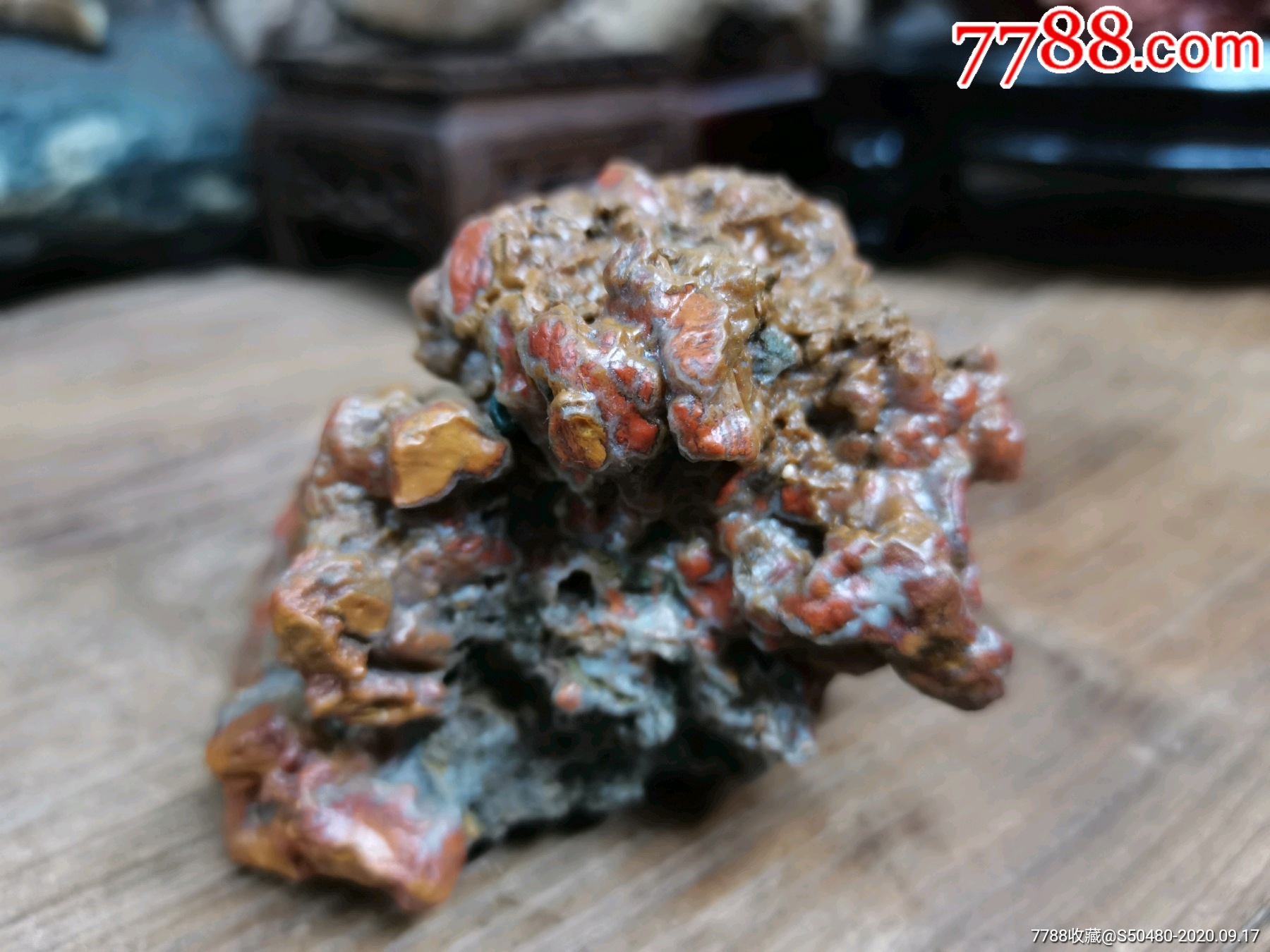 天然奇石风凌风砺石沙漠漆老皮戈壁石内蒙阿拉善彩玉七彩毛绒石