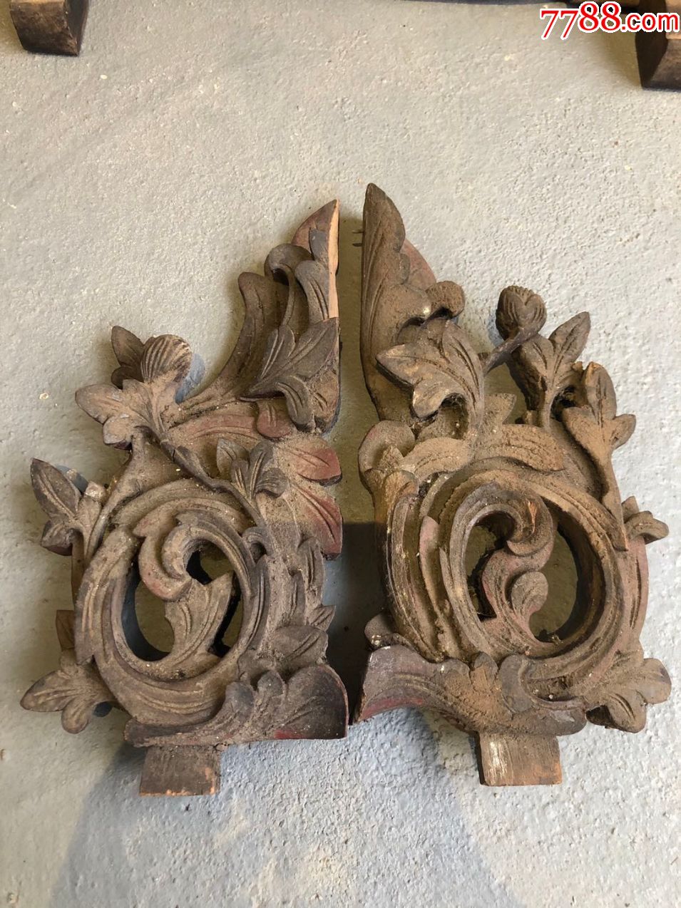 古玩古董木雕角花一对老物件老木雕