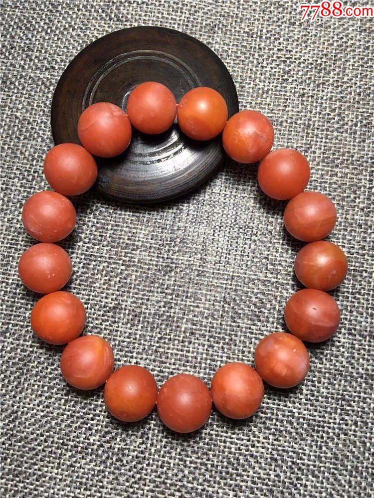 天然原矿雷波料南红直径12毫米圆珠手串47g,佛珠念珠手链原石