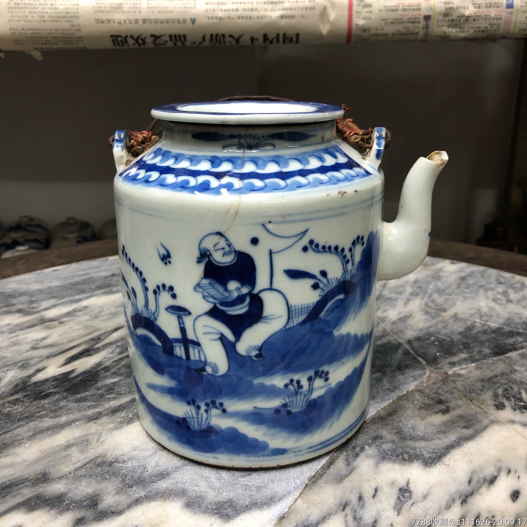 清中期-青花人物纹大茶壶_青花瓷_图片鉴赏_收藏价值_7788青花瓷收藏