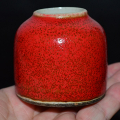 >> 整理收藏出来清代古董老瓷器老包浆橘皮坑满堂红釉色文房瓷水盂