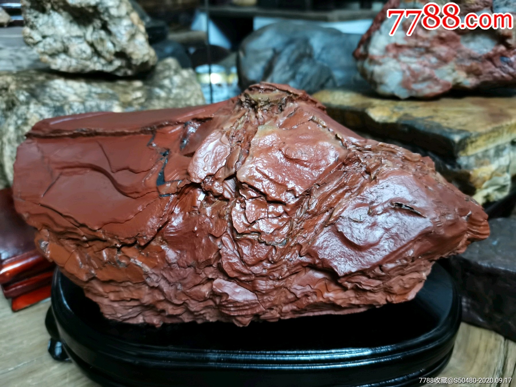 天然皮色型观赏石沙漠漆老皮戈壁石内蒙阿拉善彩玉开片红碧玉