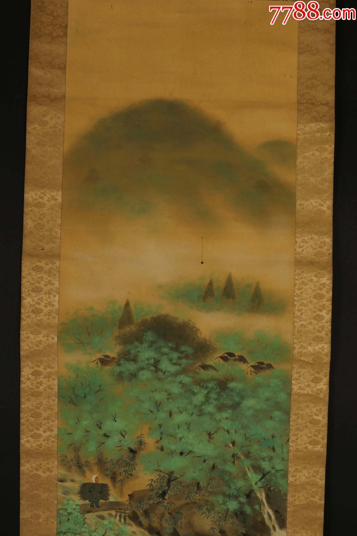 【日本回流】原装旧裱宗客水墨画《春山归樵》作品一幅hxtx175080