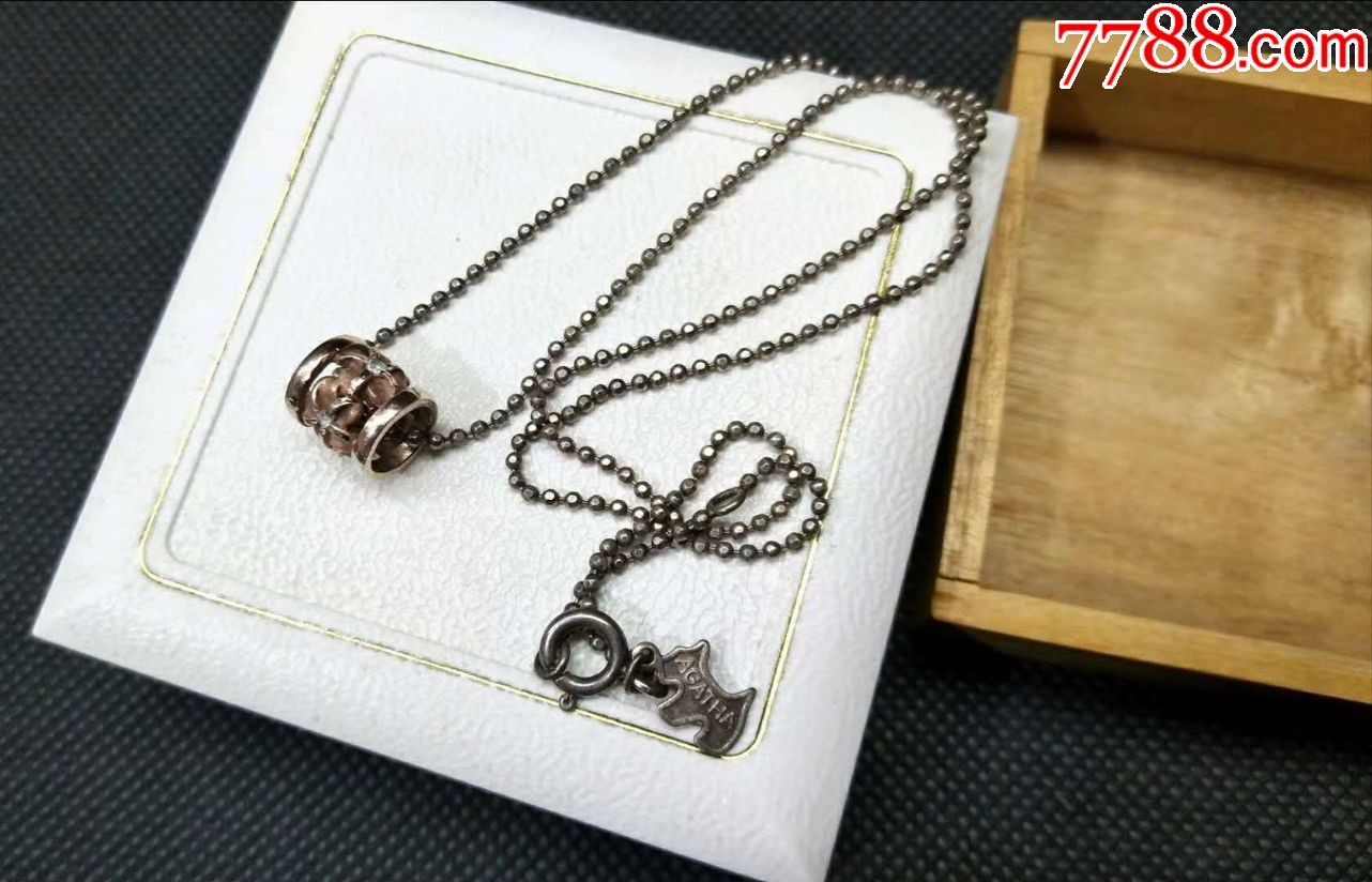 海外淘法国阿加莎狗狗纯银桶珠项链首饰饰品收藏