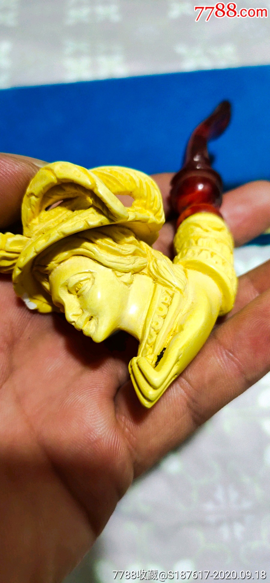 全新#土耳其#豪华女士海泡石烟斗手工雕刻完美带保护壳