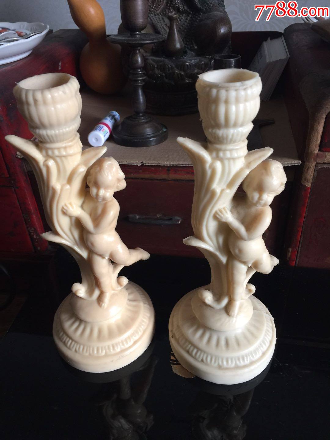 七八十年代塑料人物烛台一对