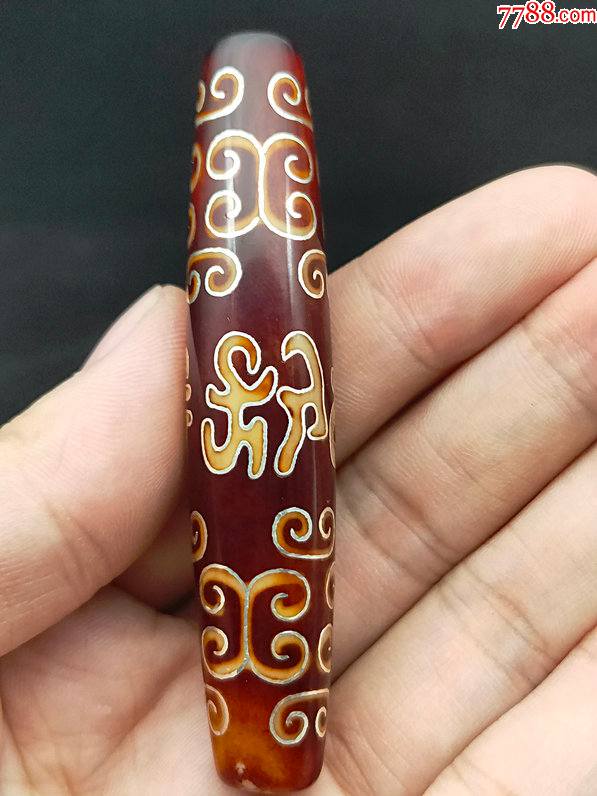 掌柜推荐精品天珠老矿西藏勾云纹六字真言天珠嵌银丝红皮天珠挂件