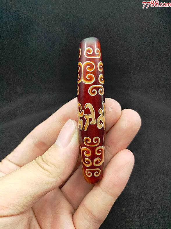 掌柜推荐精品天珠老矿西藏勾云纹六字真言天珠嵌银丝红皮天珠挂件