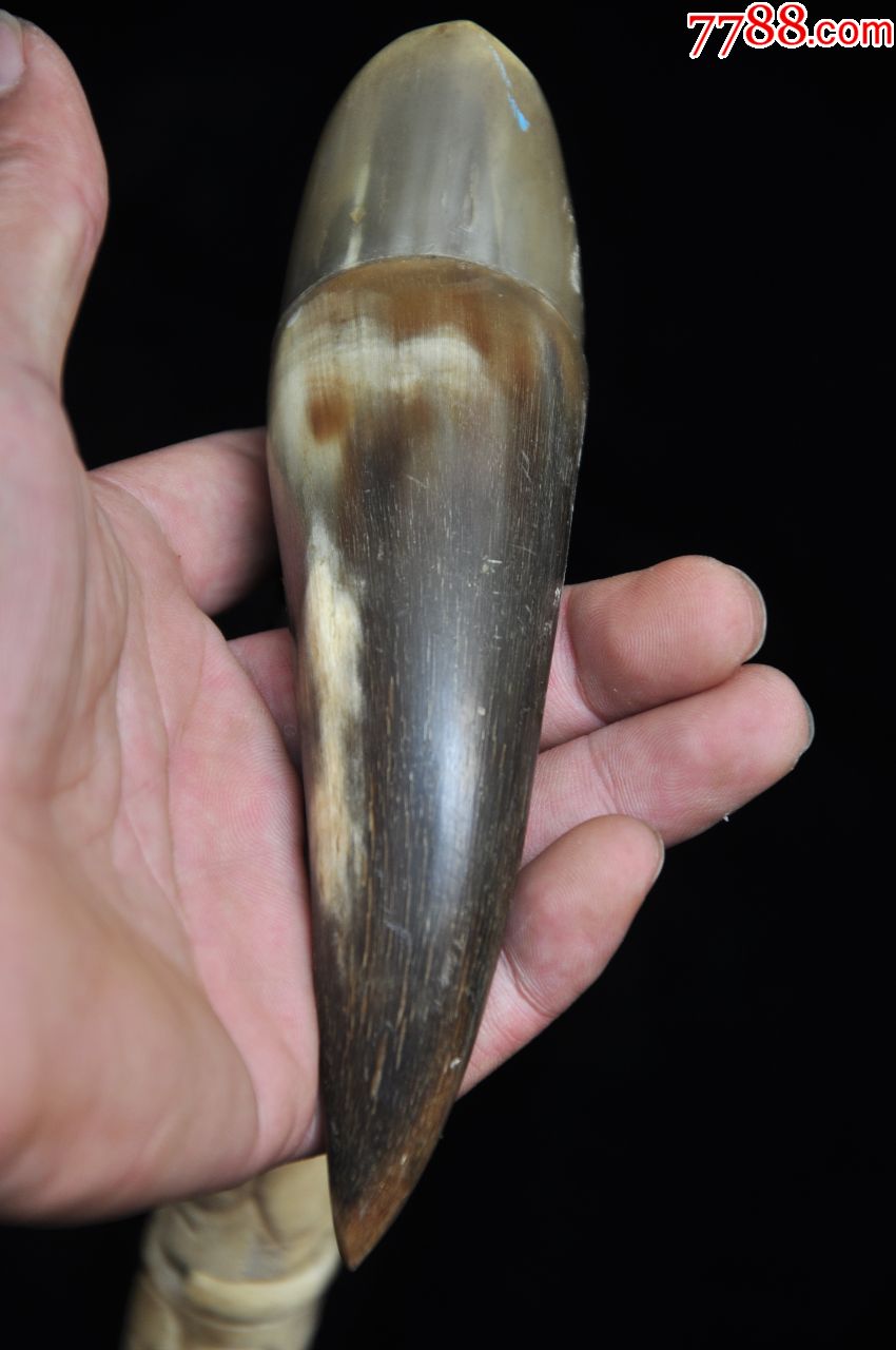 民国骨雕拐棍手柄牛角