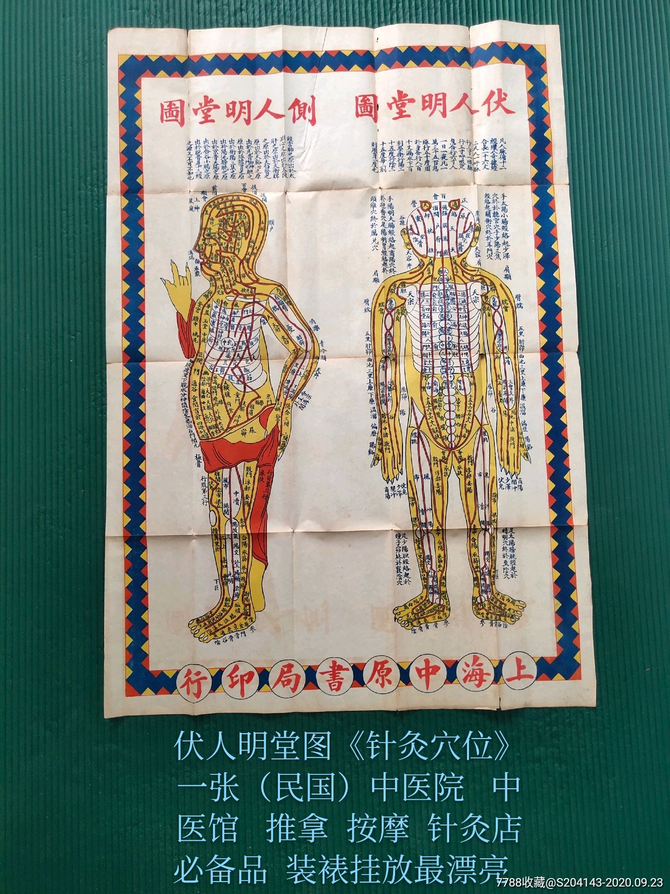 伏人明堂图针灸穴位一张民国中医院中医馆推拿按摩针灸店