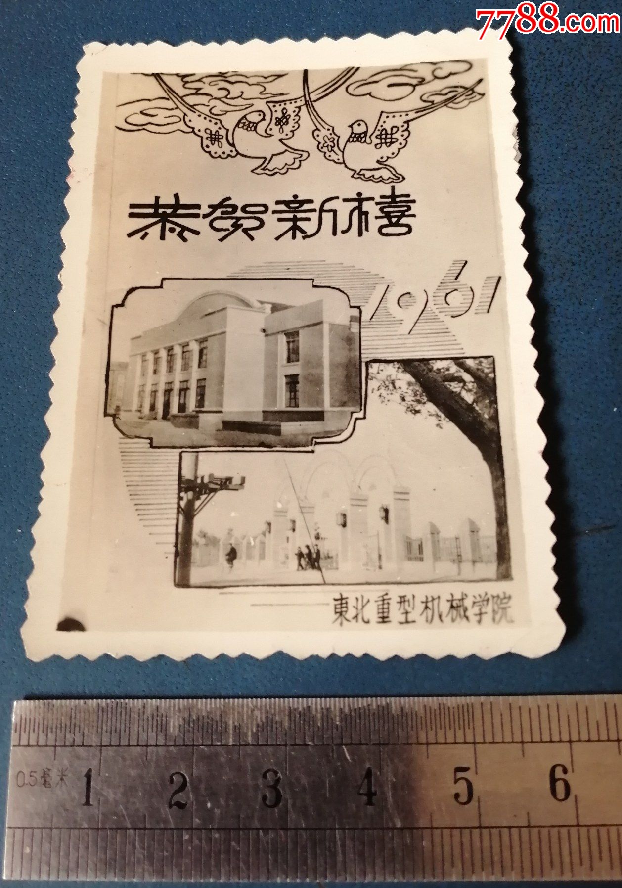 相片纸的---61年-----东北重型机械学院的.贺卡---恭贺新喜