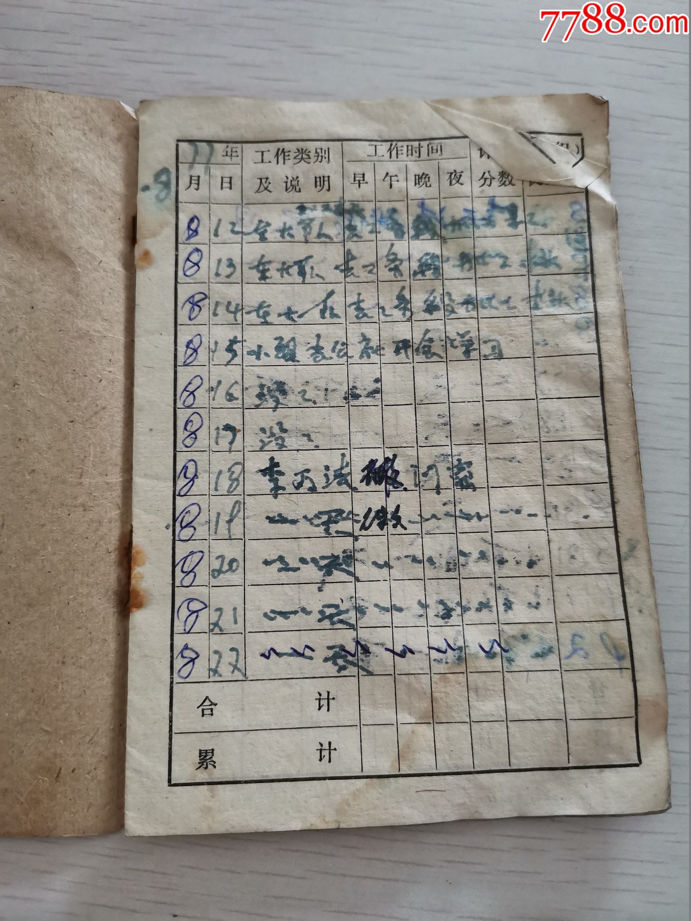 1973年东风大队知青用工记工册(有语录)