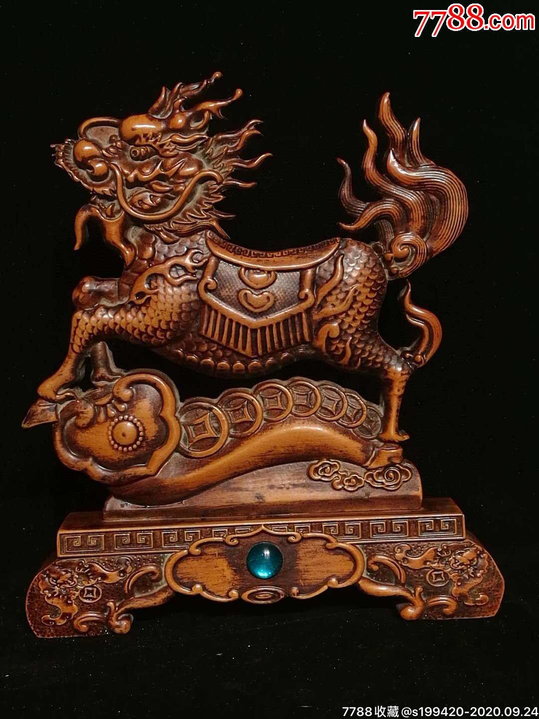 老黄杨木雕刻麒麟摆件尺寸如图全品