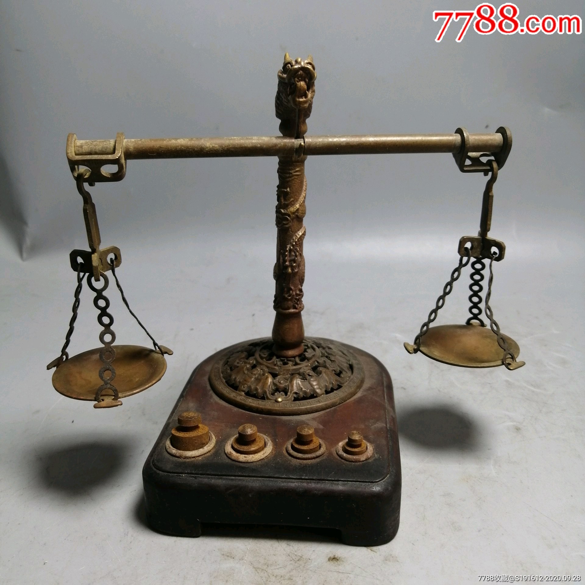 老铜木制底座天平秤摆件_价格560元【鑫缘阁古玩】_第1张_7788商城