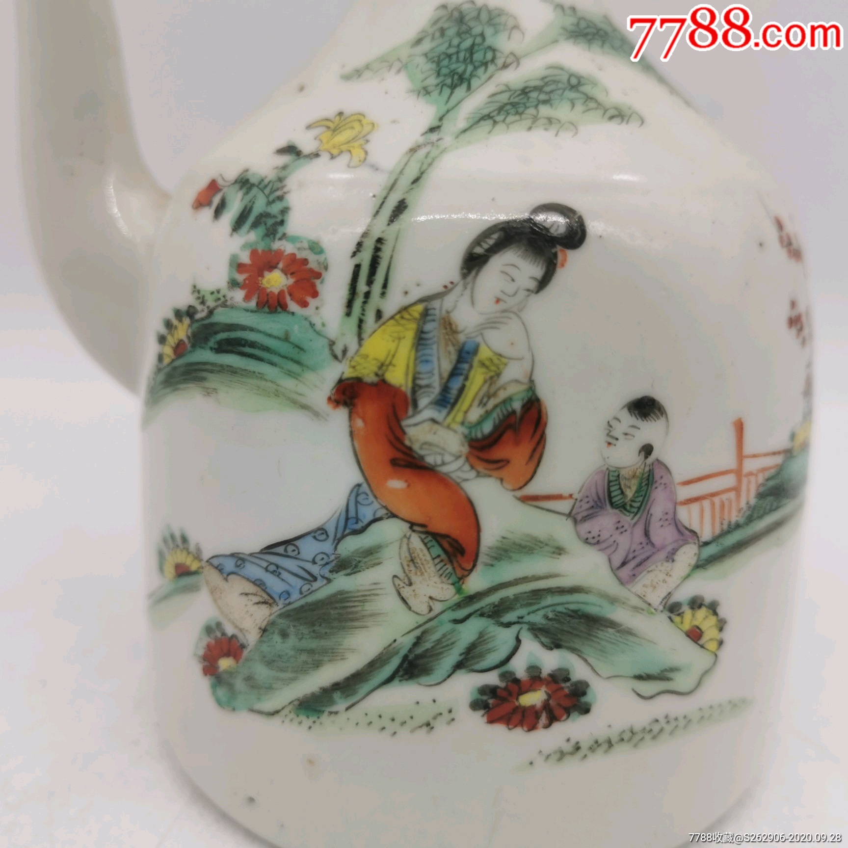 民国名家高茂兴作粉彩壶美色法华粉彩仕女瓷茶壶古玩瓷器茶具收藏