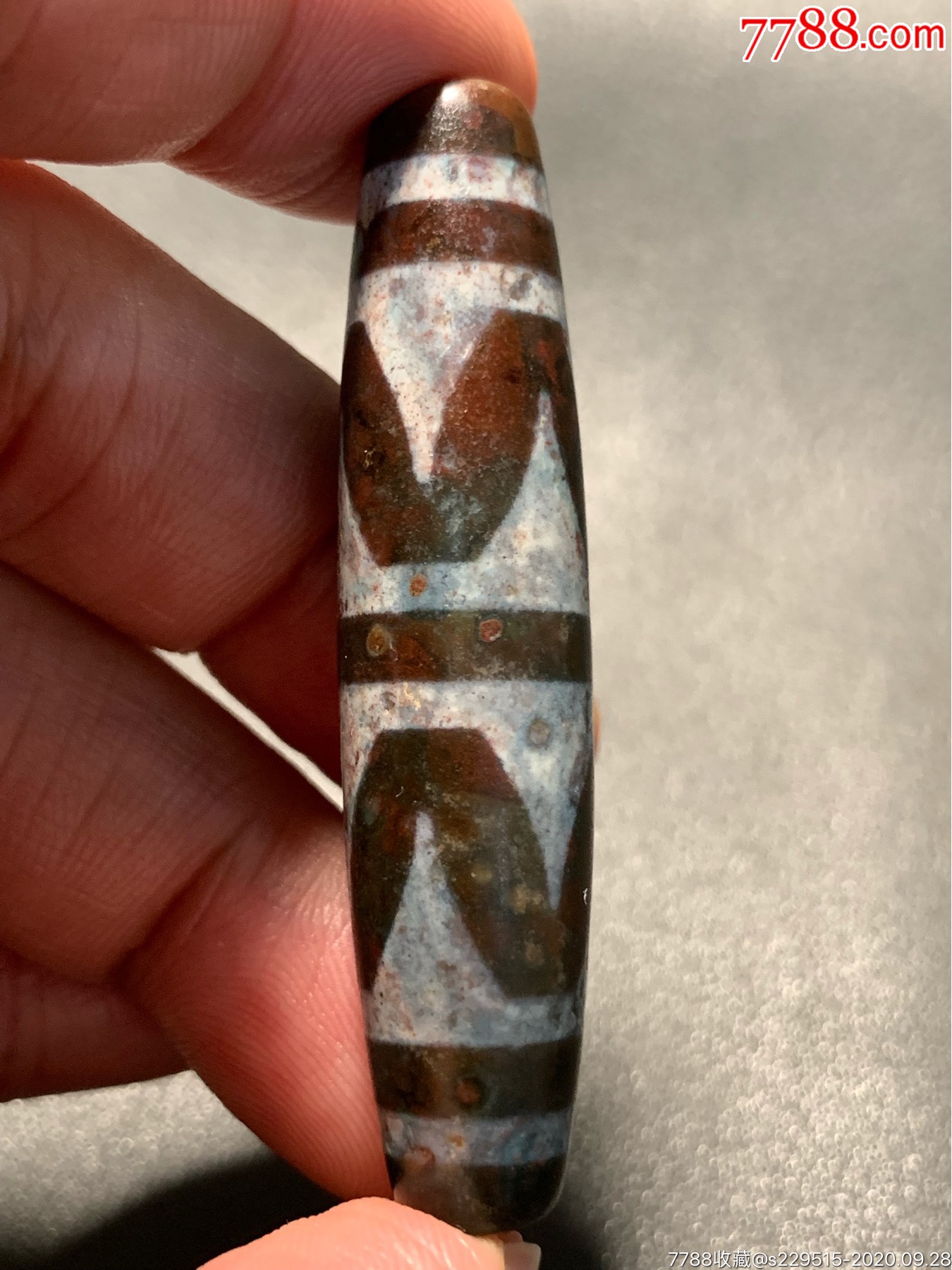 象雄朱砂满满双虎牙大天珠57.5*13.2毫米