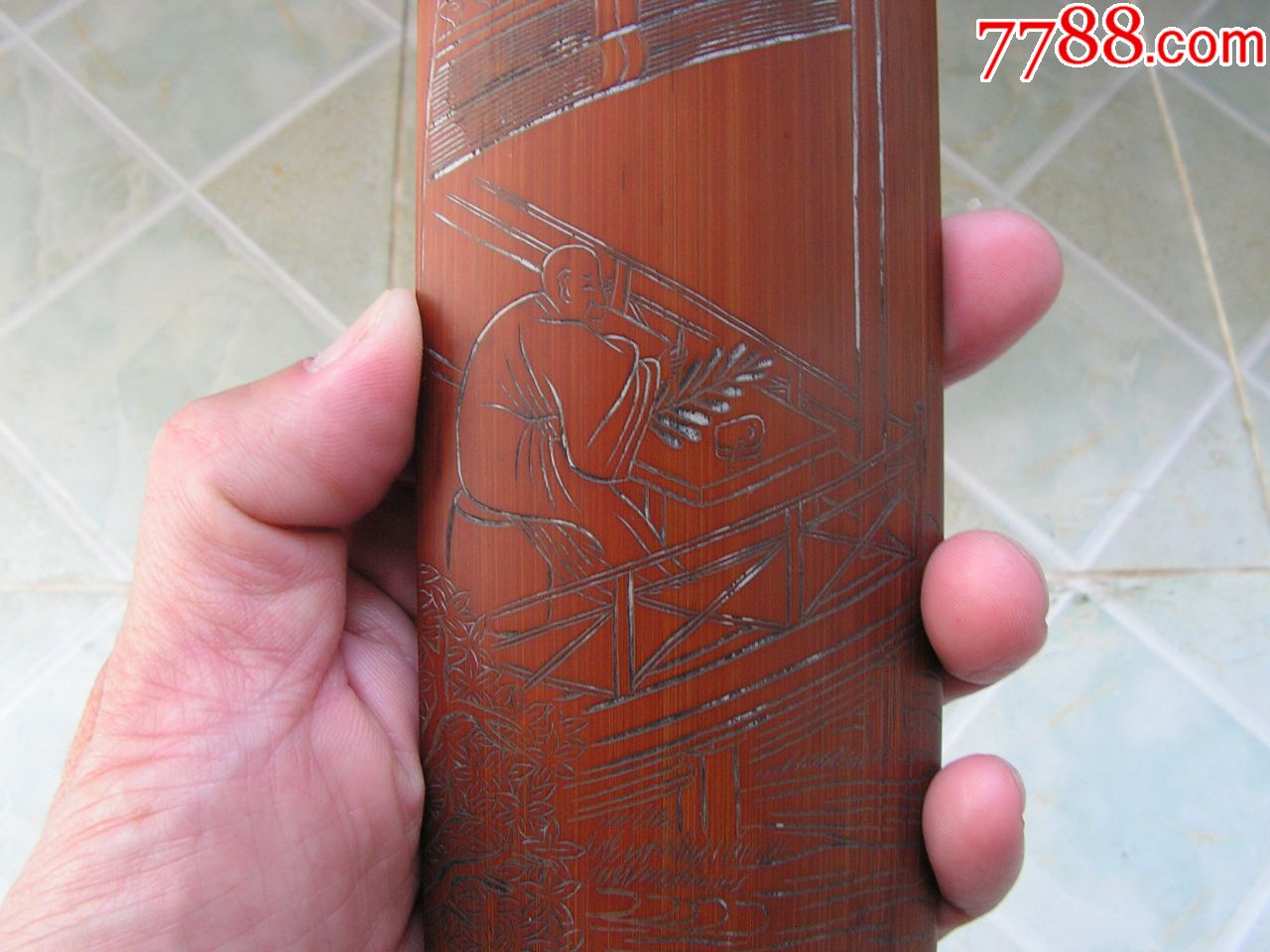 民国竹刻大师盛丙云芭蕉高士竹臂搁