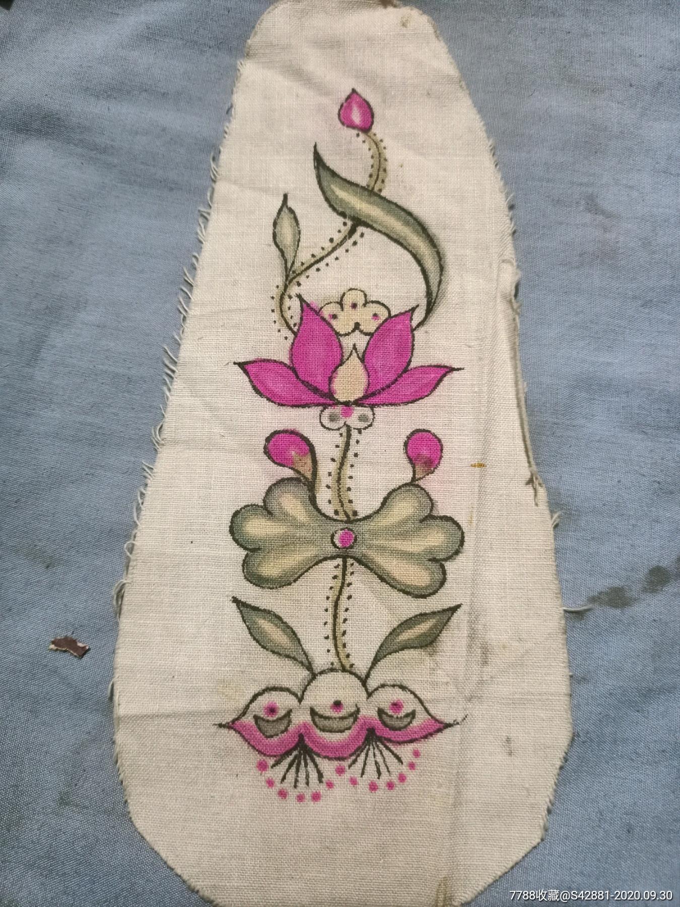民国手绘荷花绣样.