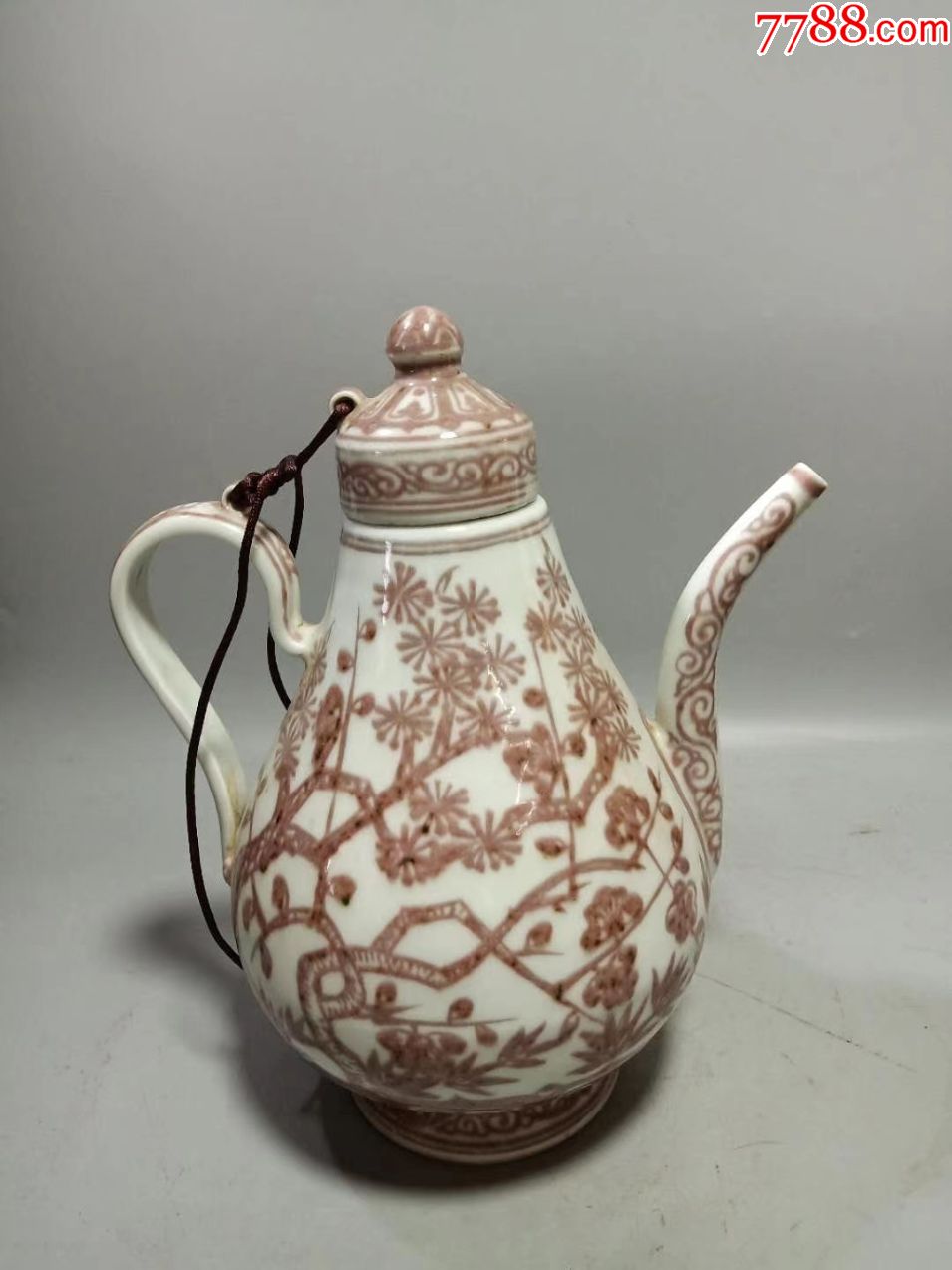 釉里红花卉侧提茶壶_茶壶_第5张_7788茶具