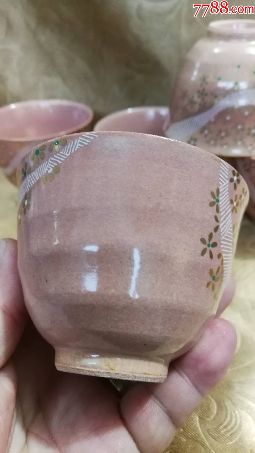 日本名瓷橘吉茶杯4个点金樱花图