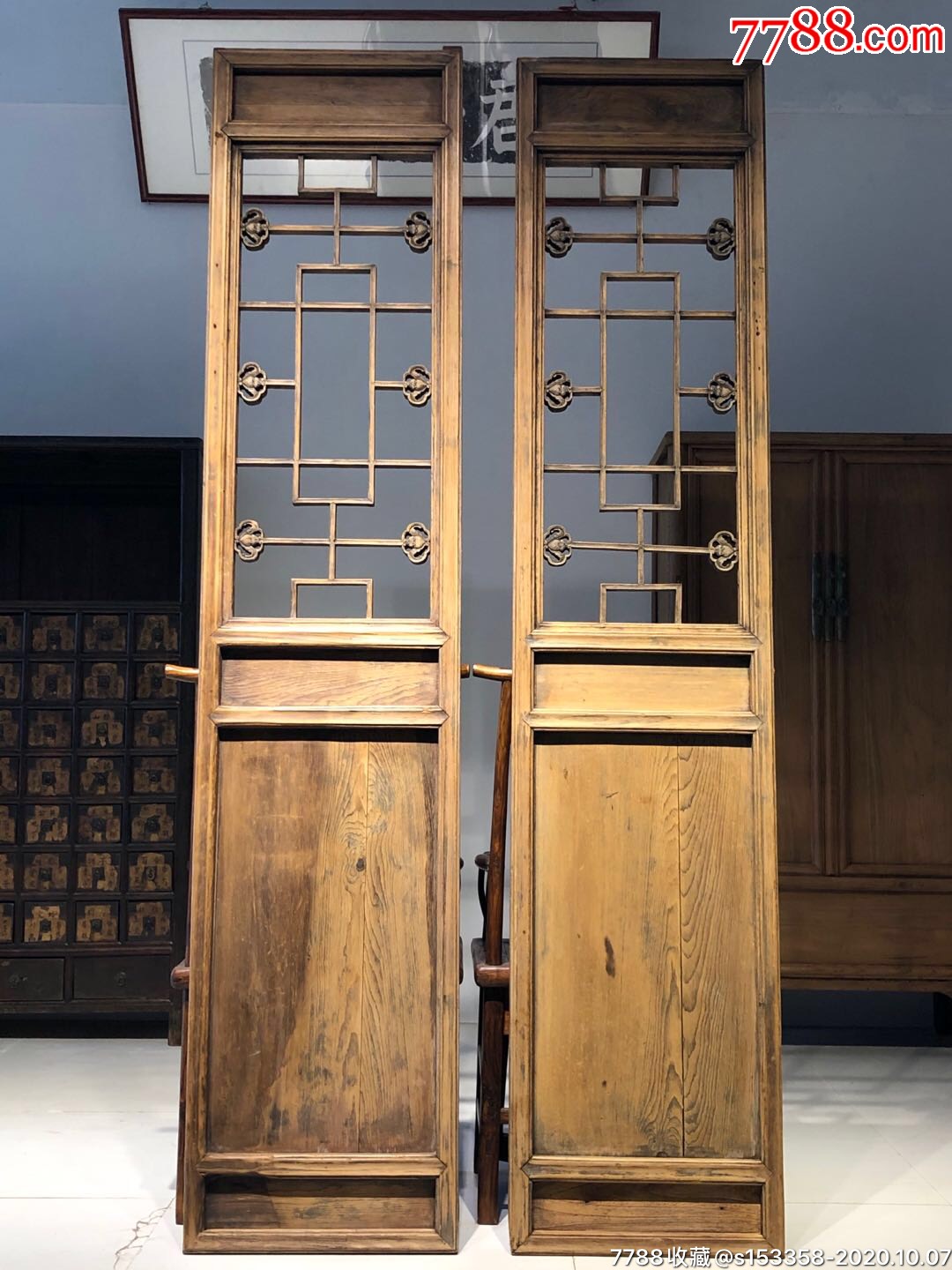 清代北方老格子门一对