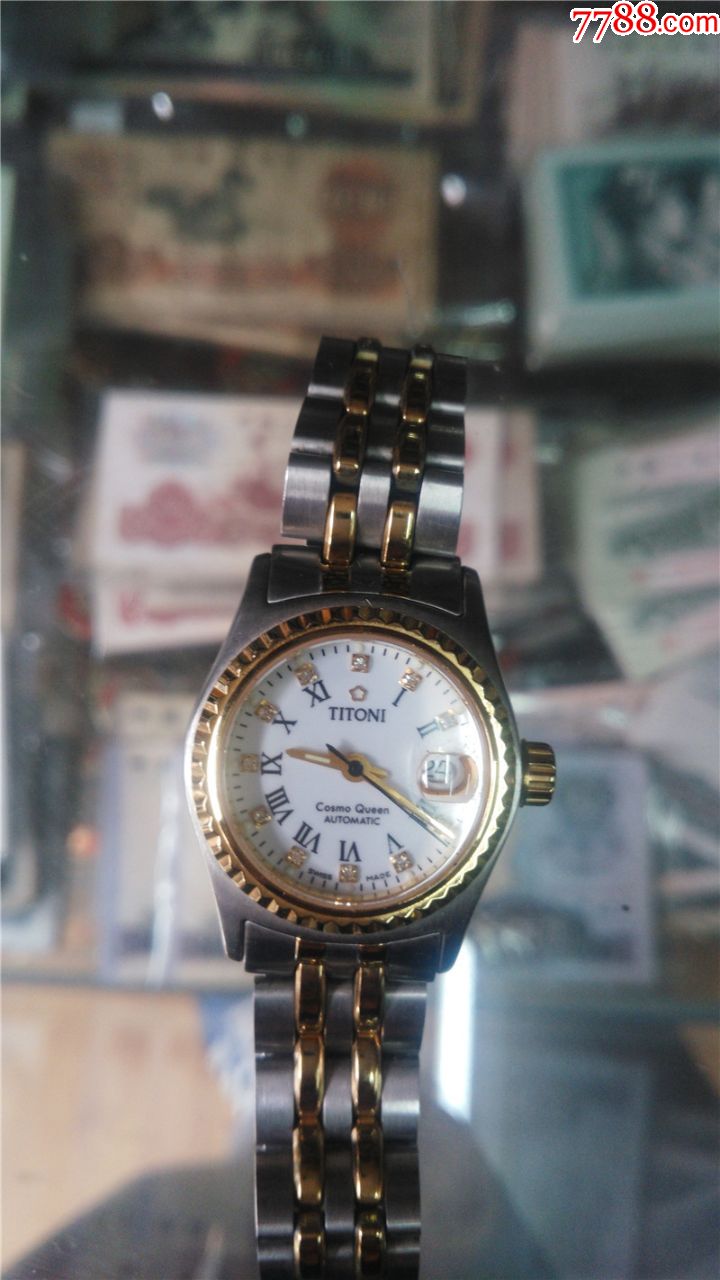 美品钻刻瑞士梅花全自动单日历女机械表后盖地球百浪多机芯2775