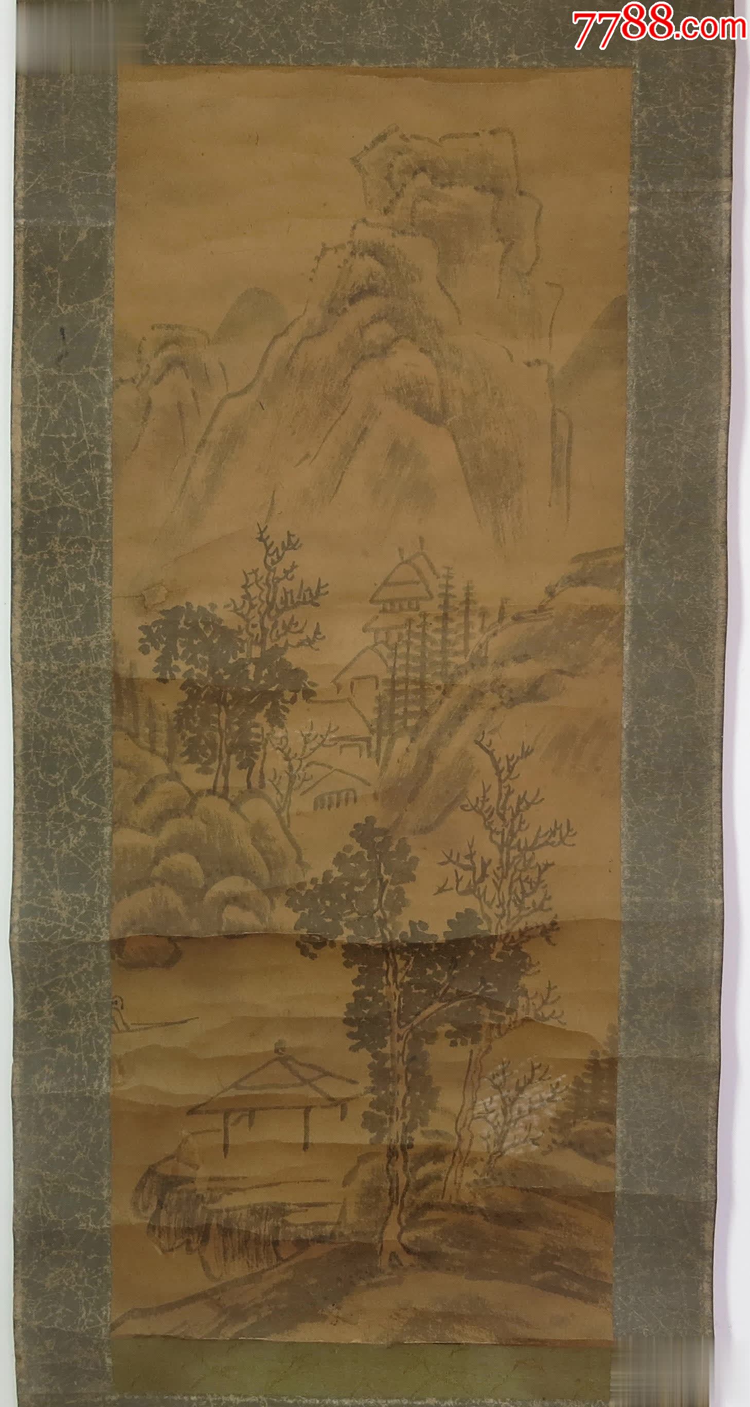 清代:石生山水题诗画1幅