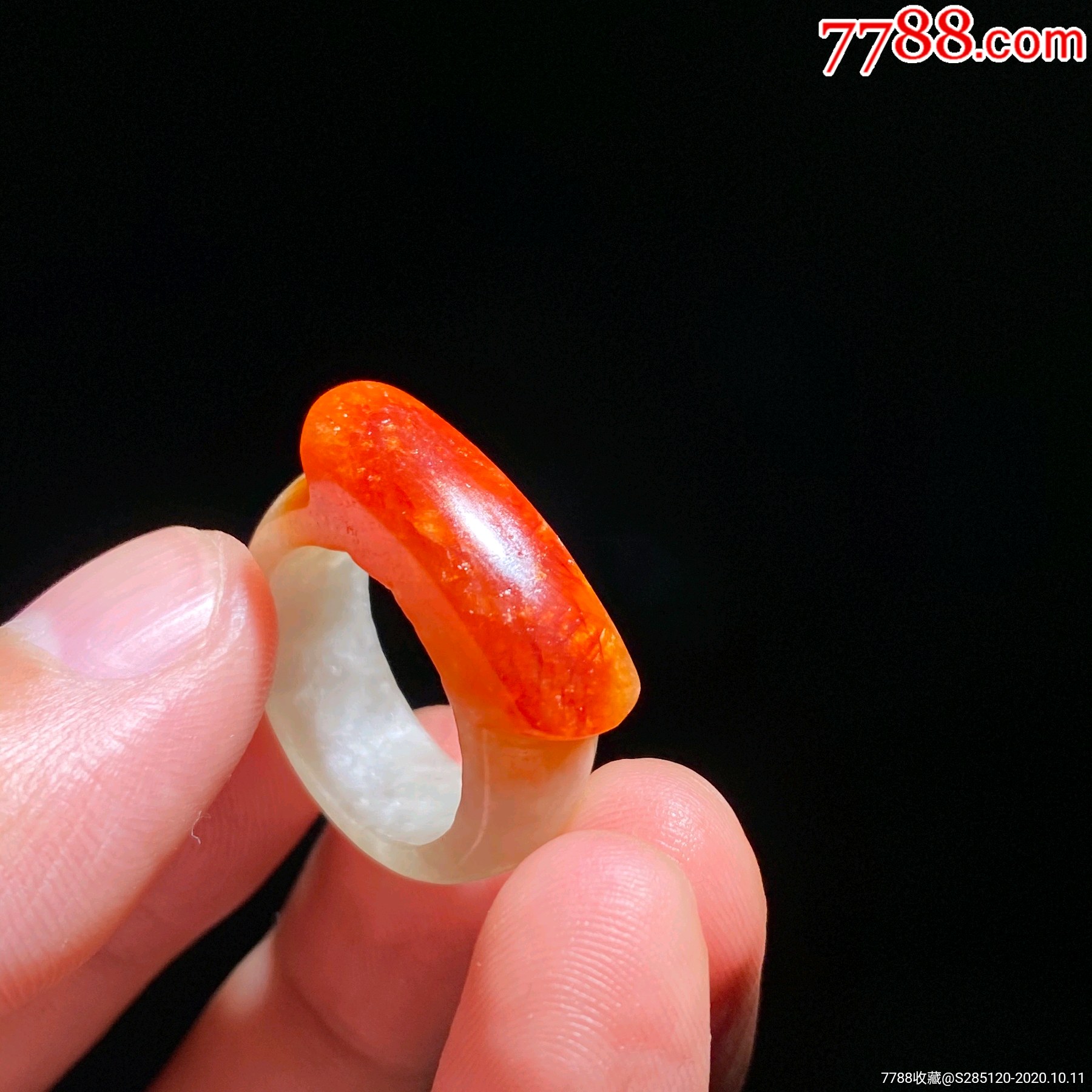 清代老红翡马鞍戒