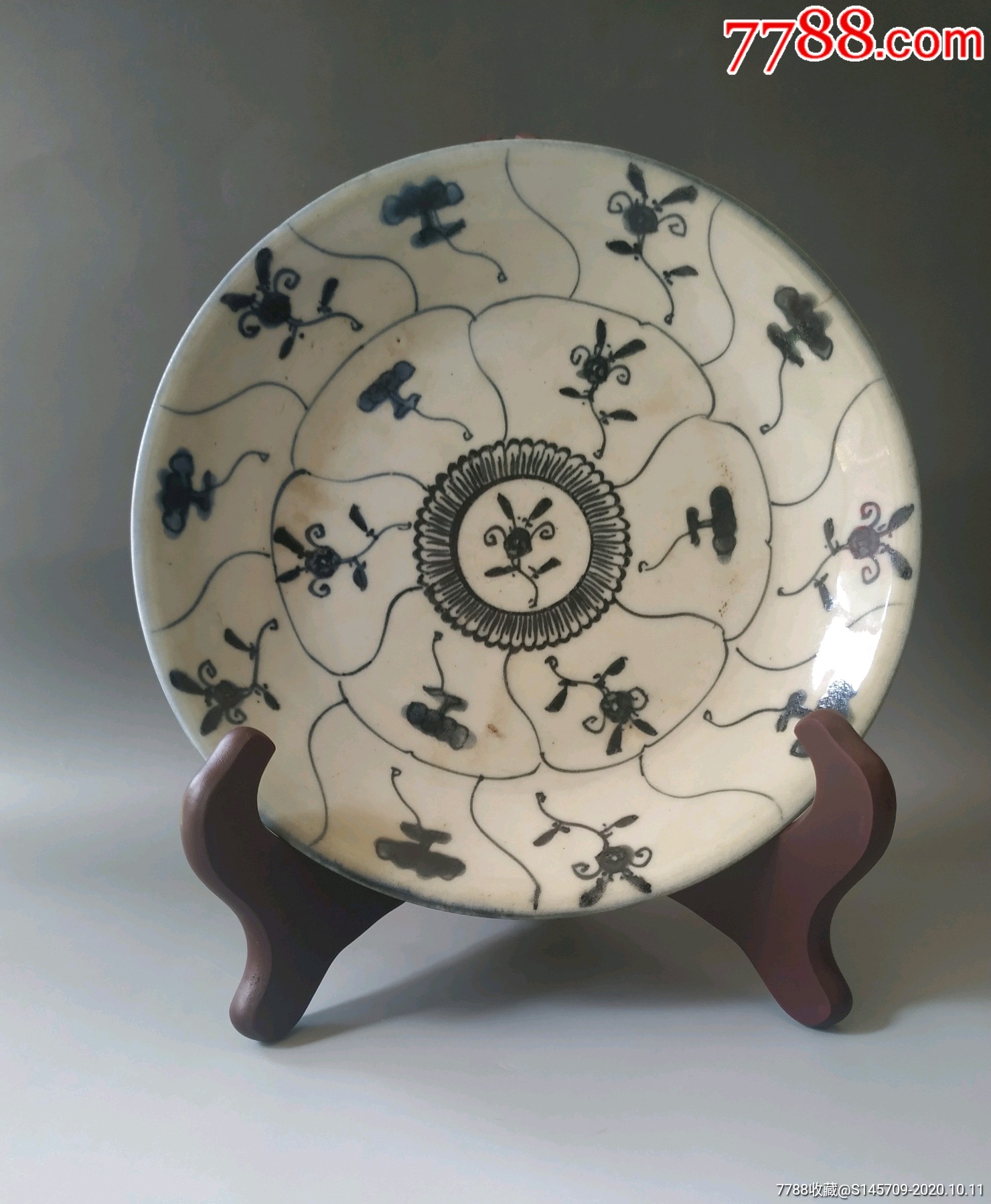 清早期青花灵芝盘细路大尺寸花押款不议价喜欢的朋友不要错过细节如图