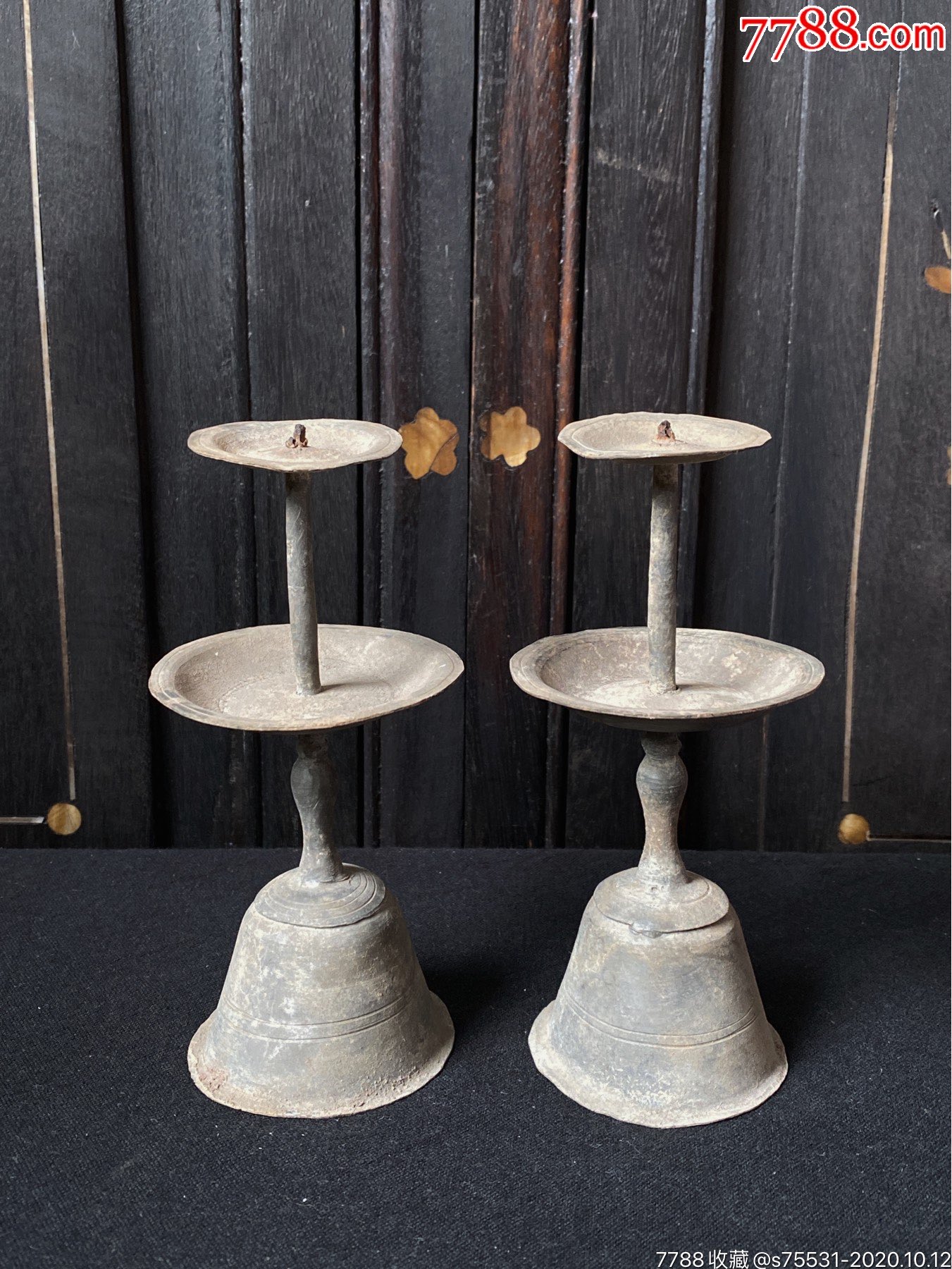 清末锡制老烛台一对