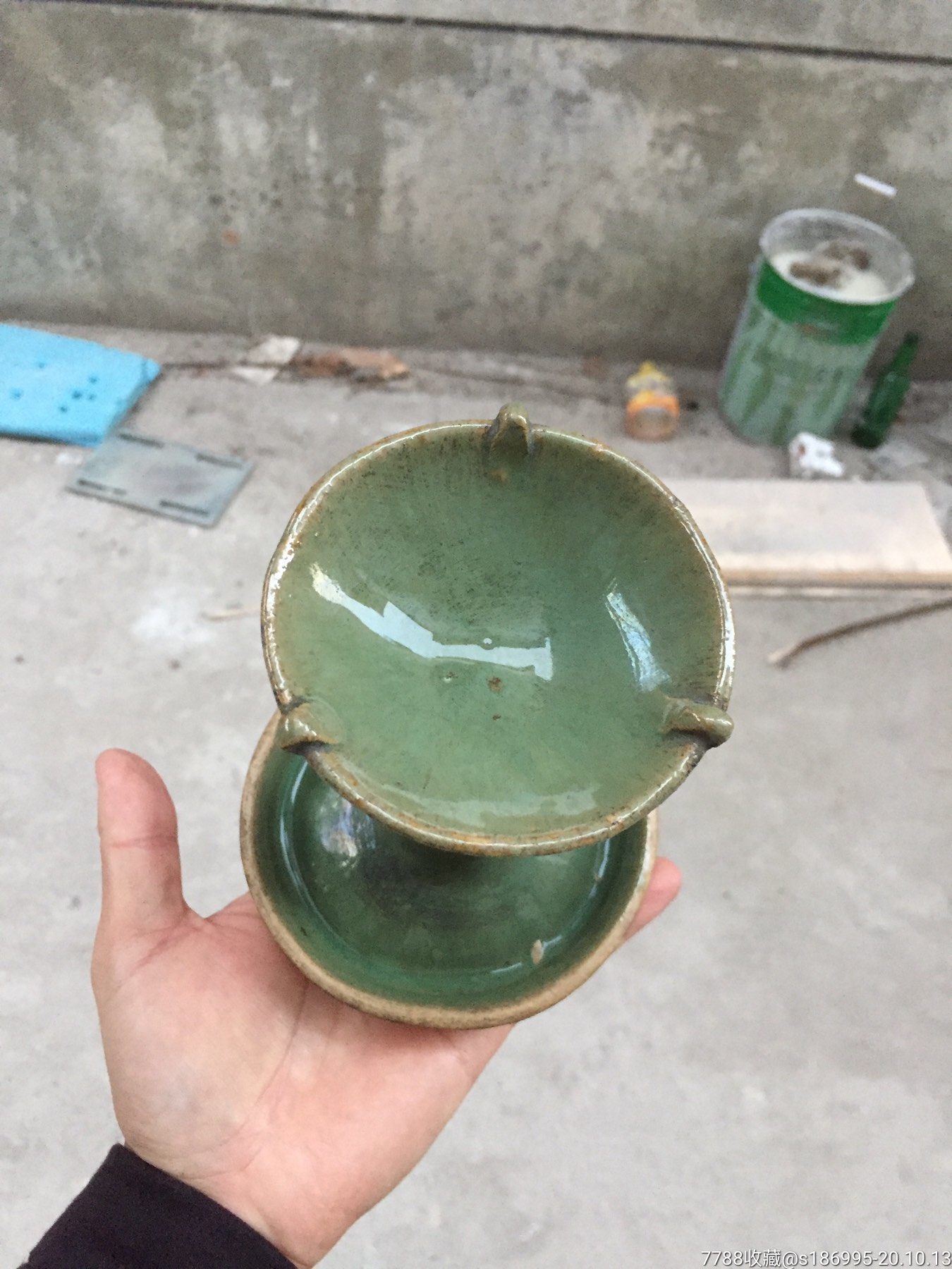 晚清绿釉油灯盏酥油灯