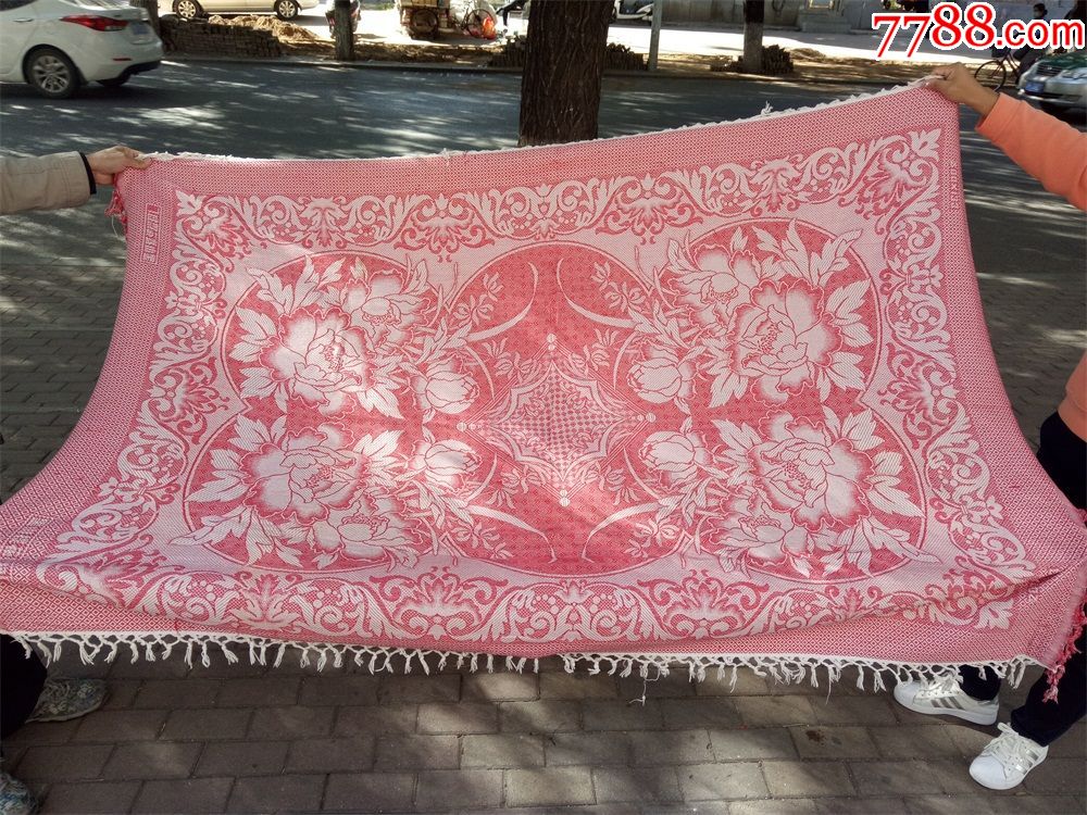 怀旧收藏八十年代毯子牡丹花图案尺寸180120cm