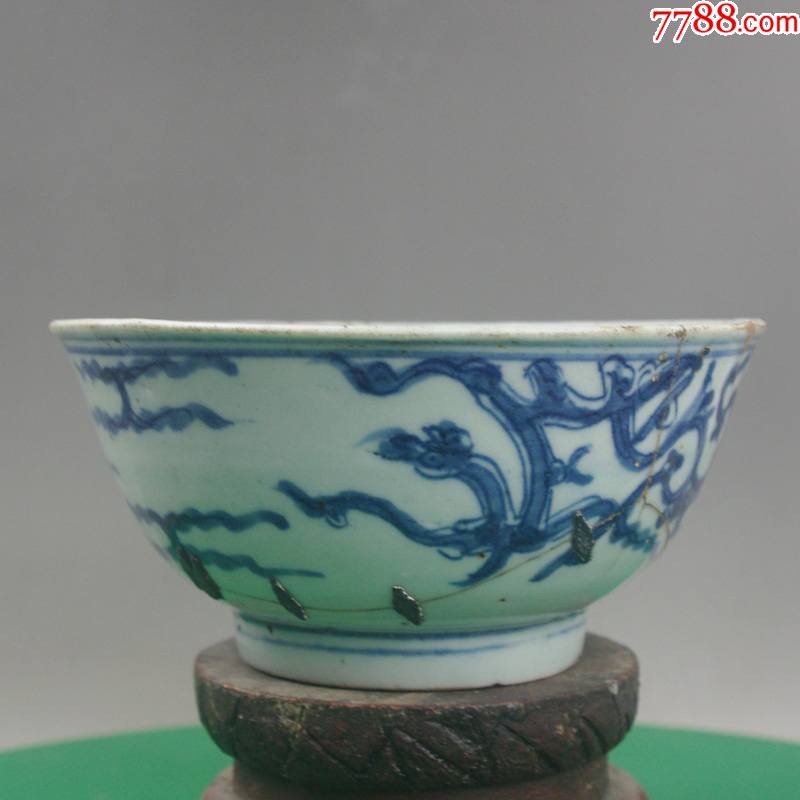 清三代早期雍正螭龙纹大碗景德镇明清老青花瓷古董收藏摆件