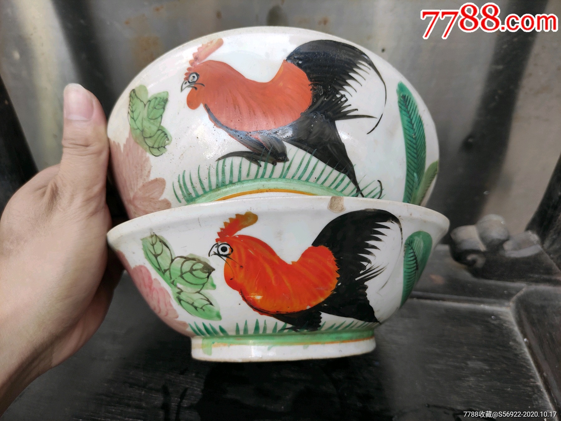 民国粉彩大公鸡碗一对_价格80元【古全行】_第1张_7788收藏__收藏热线